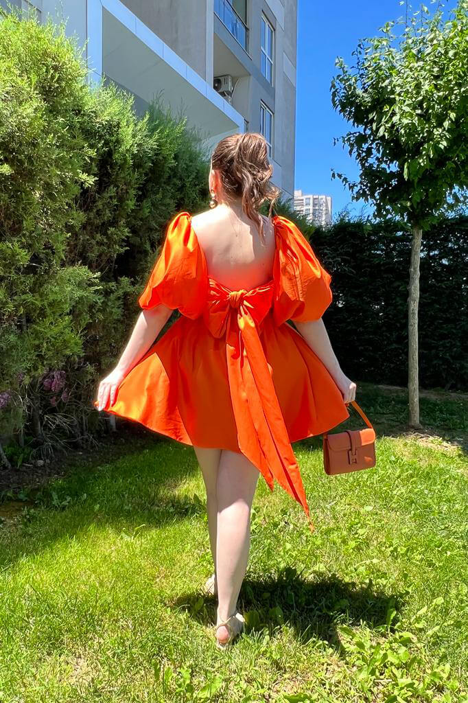 Fiyonk Mini Elbise Turuncu