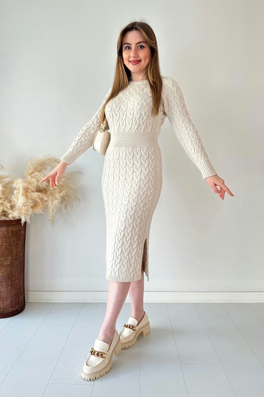 Saç Örgü Midi Elbise