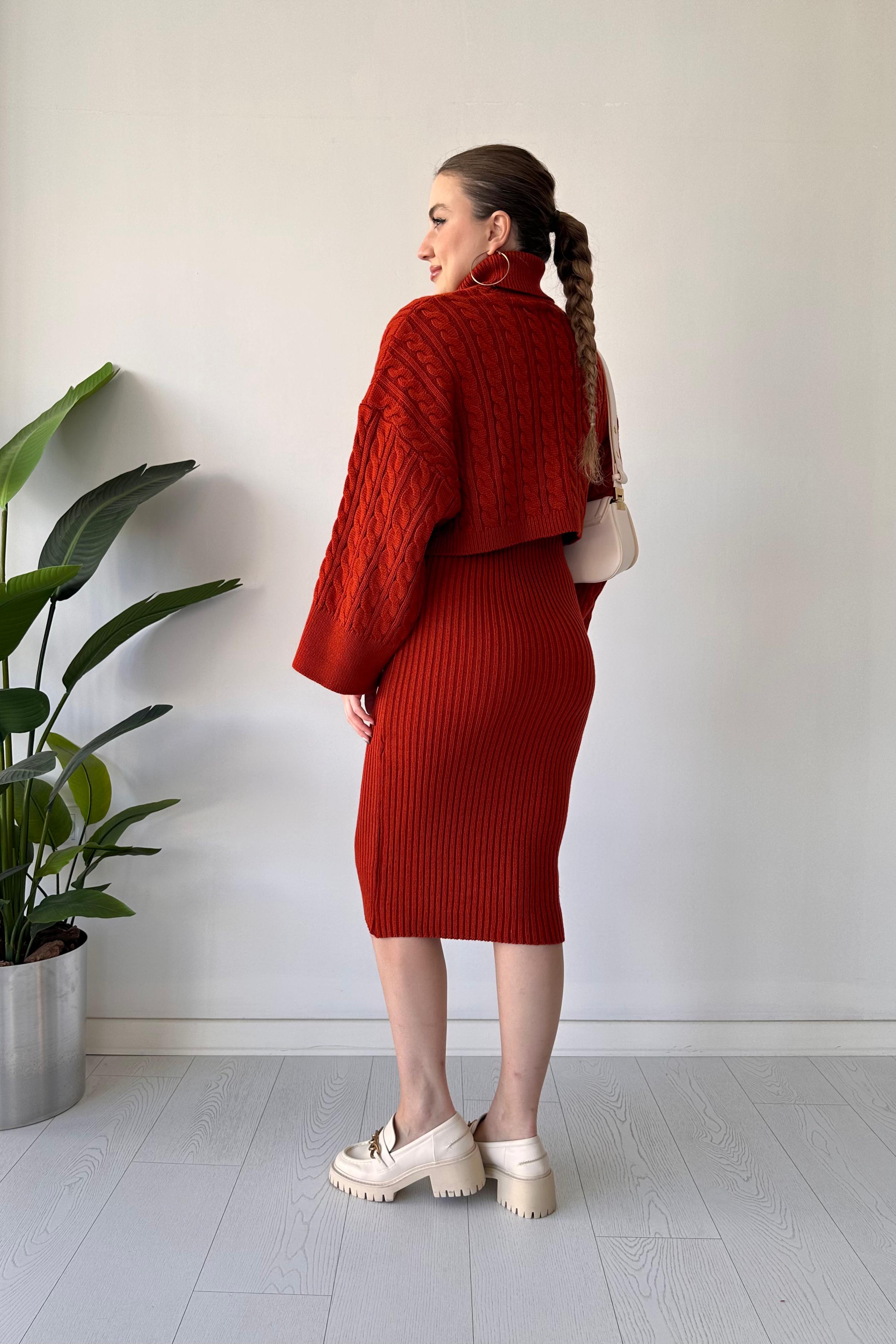 Saç Örgü Kazak Elbise Triko Takım