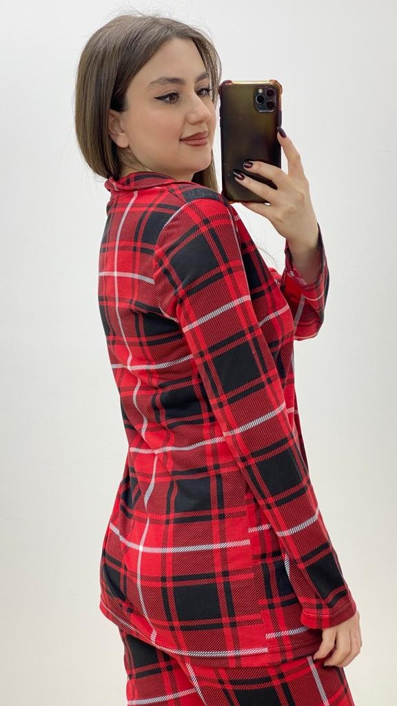 Ekoseli Pijama Takımı Kırmızı