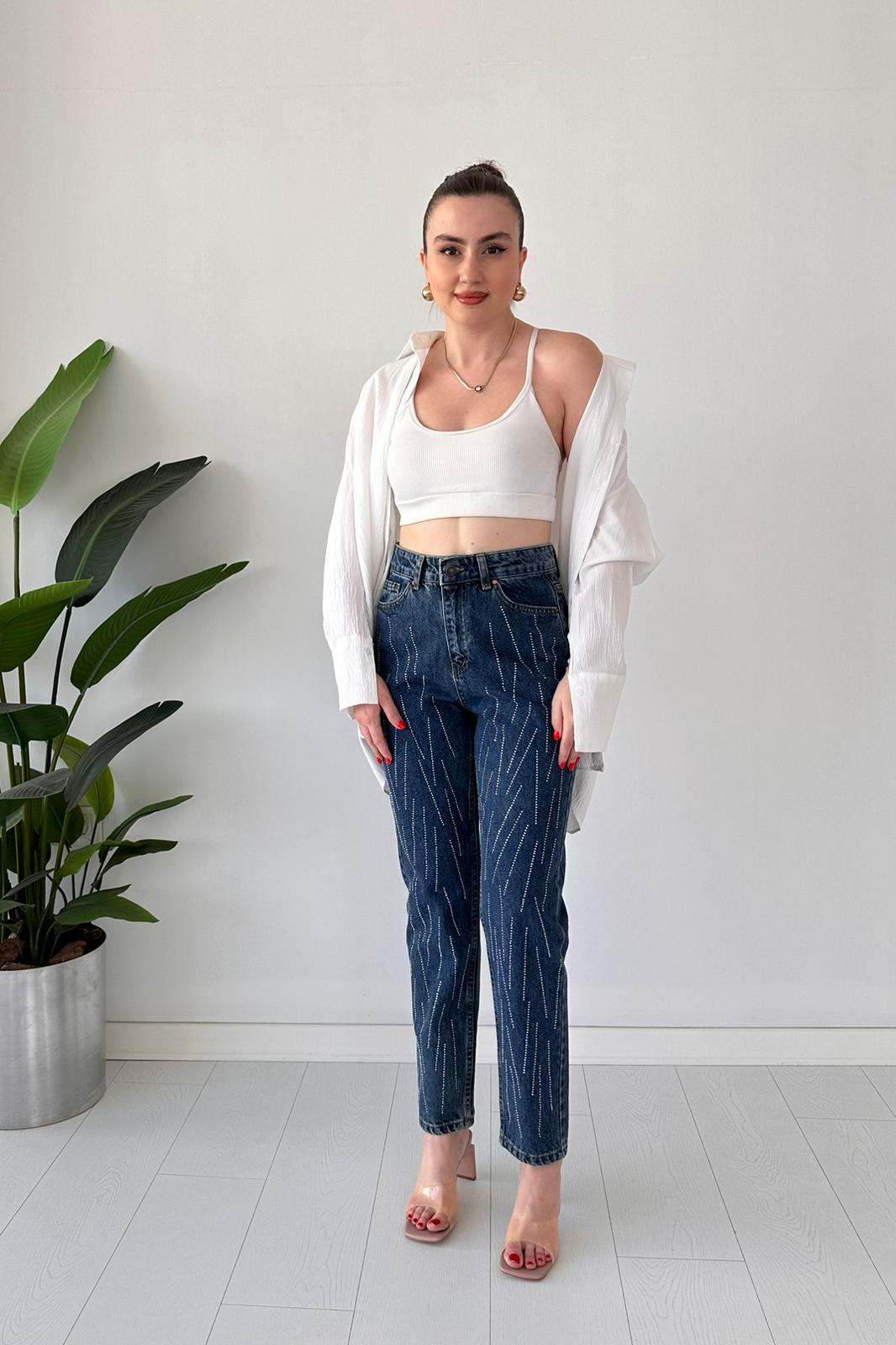 Taşlı Eskitme Jean