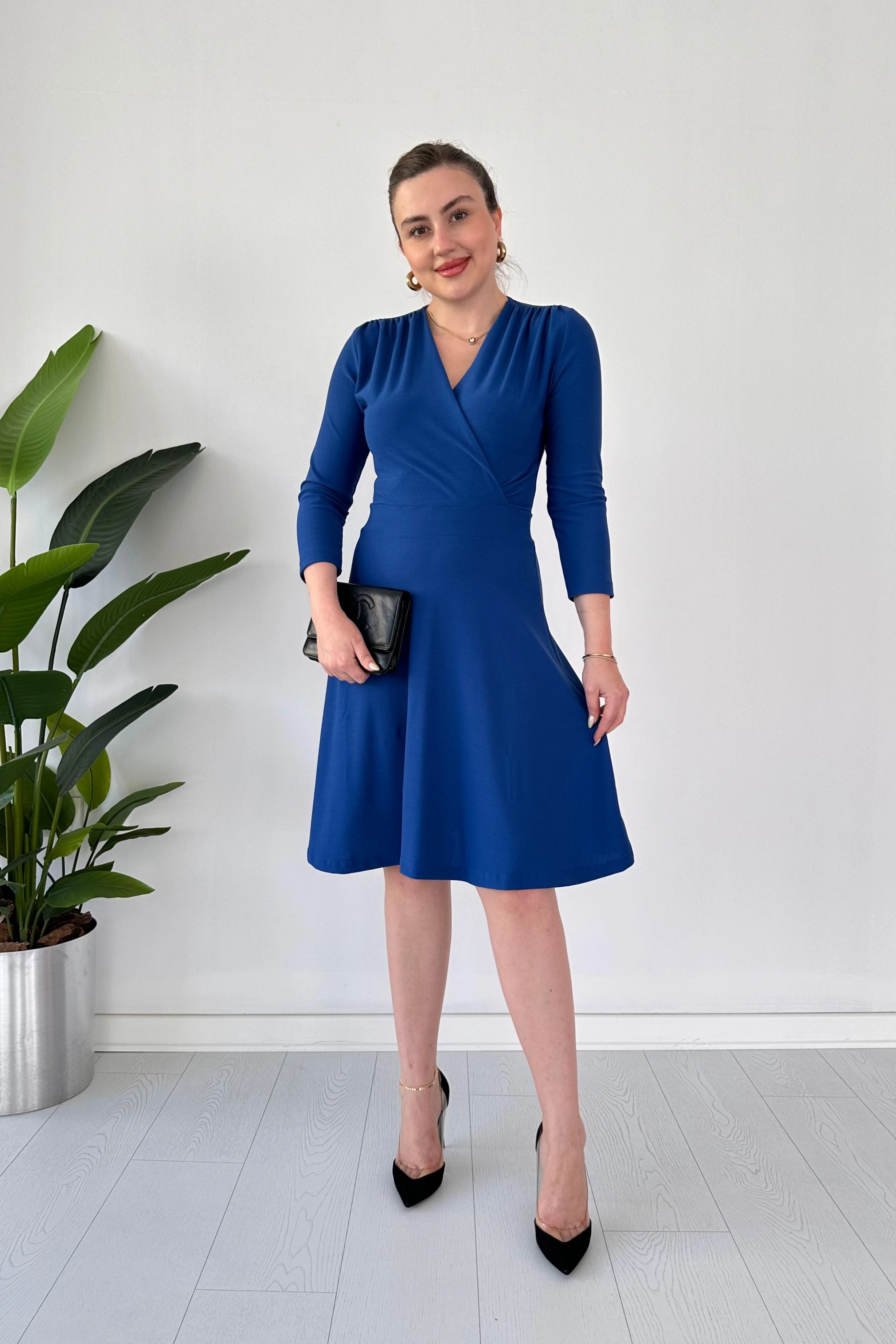 Omuz Drape Krep Elbise