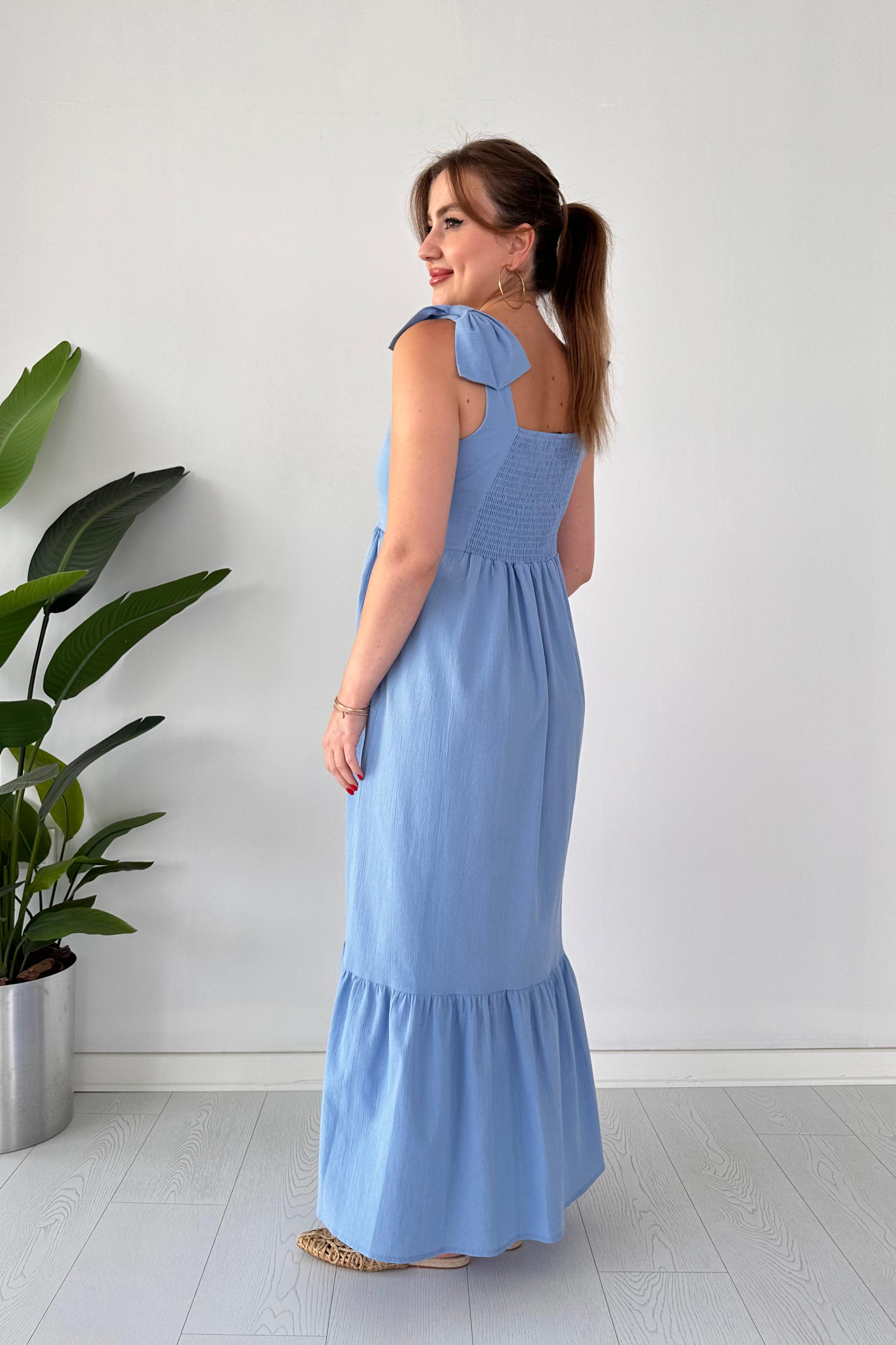 Omuz Fiyonk Keten Elbise