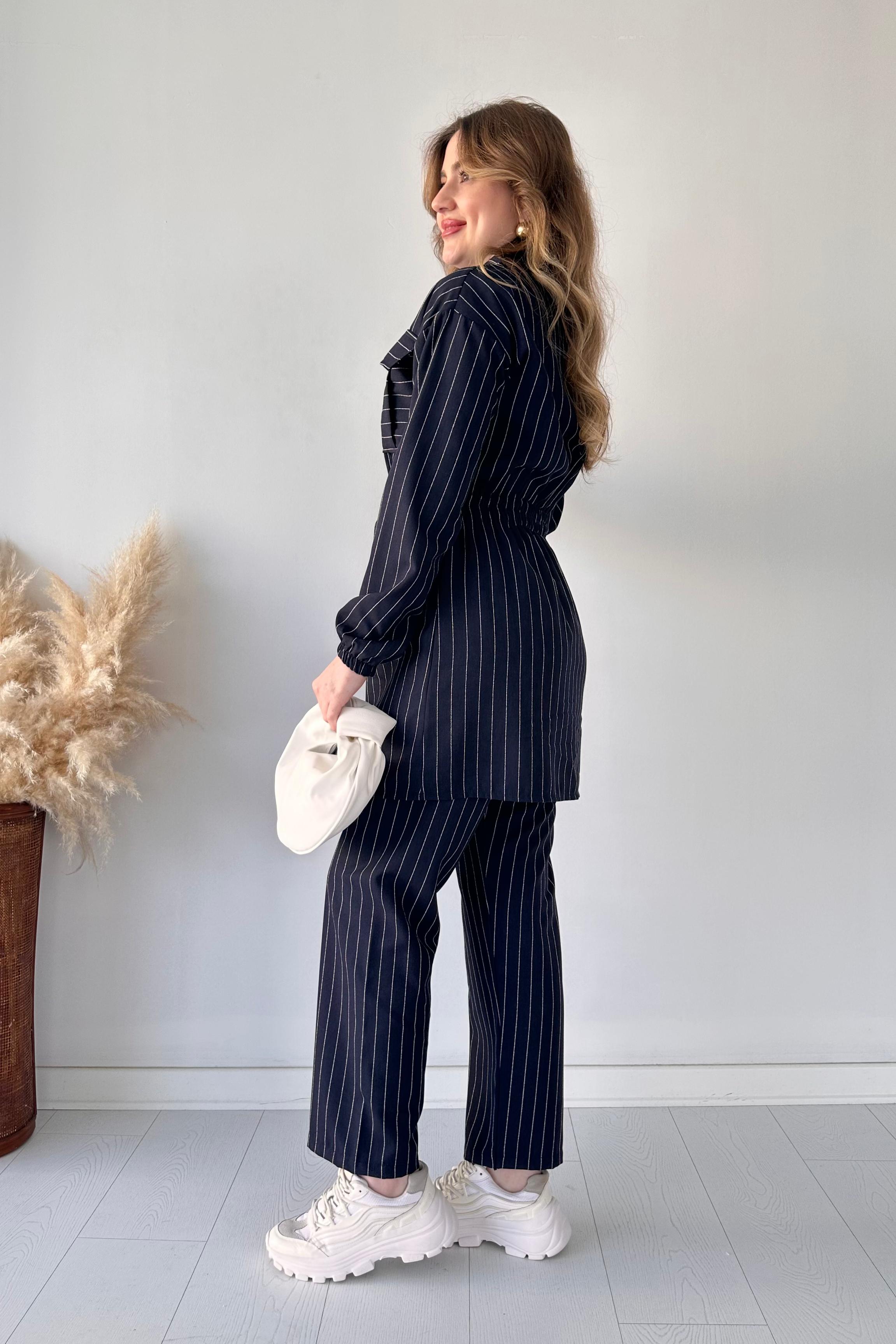 Çizgili Ceket Pantolon Takım