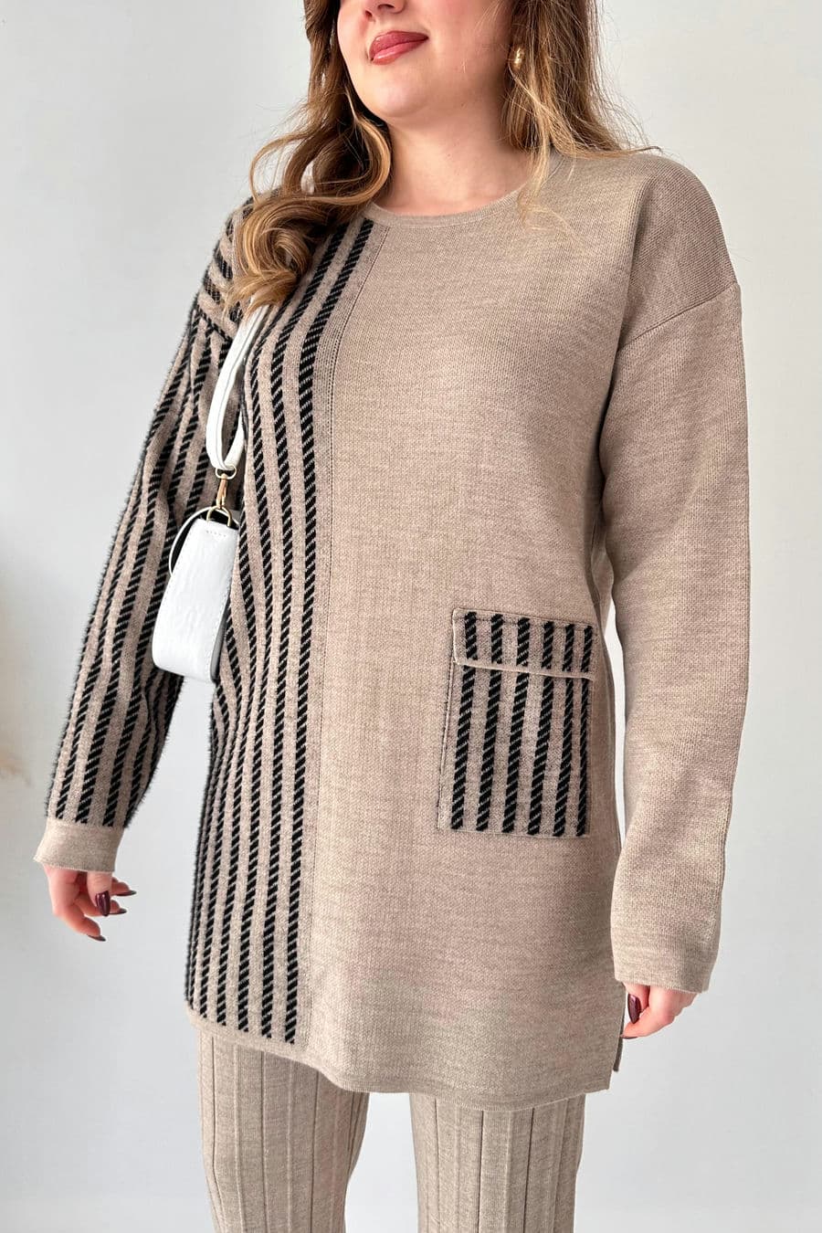 Yarım Çizgili Triko Takım