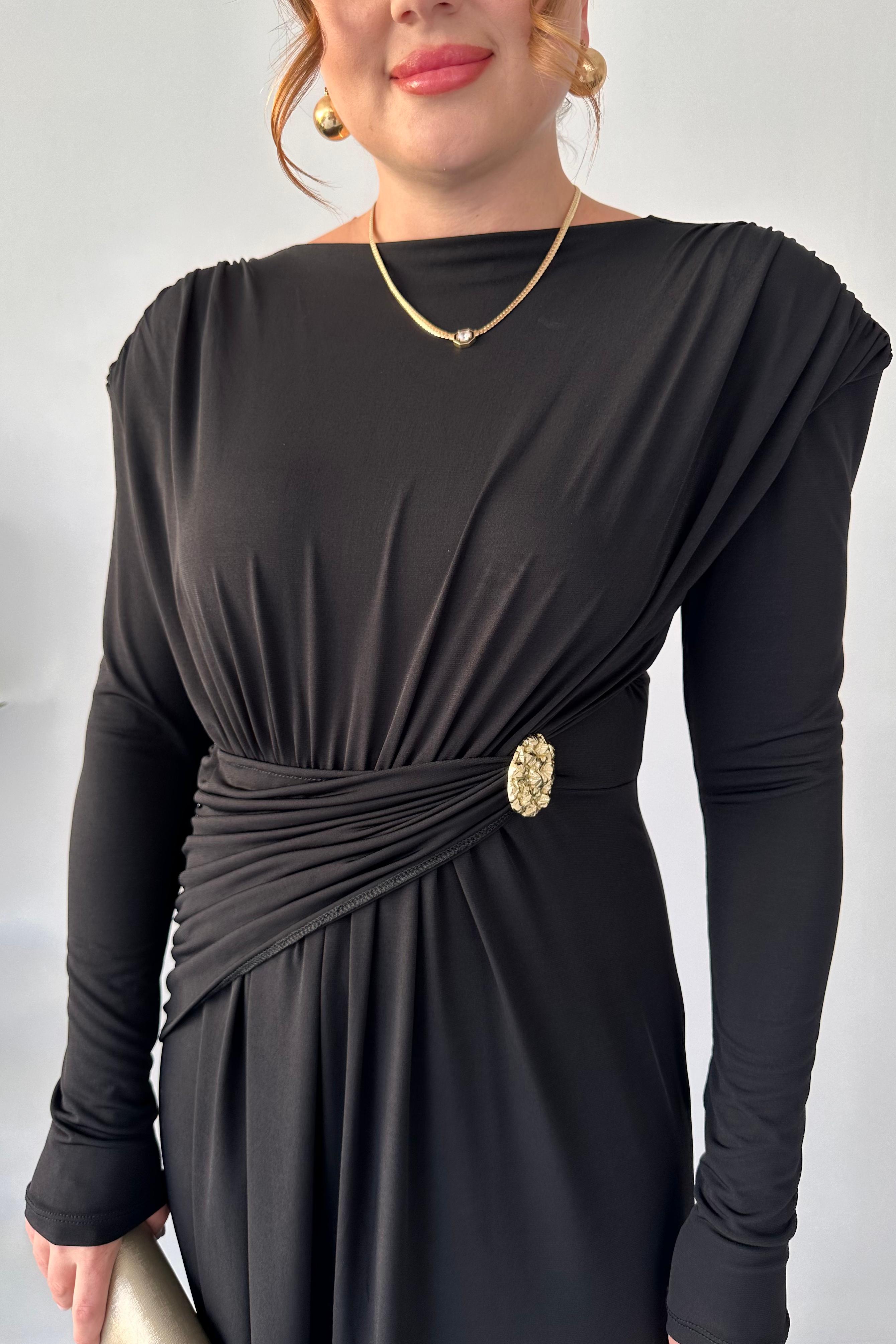 Şal Kemerli Krep Elbise