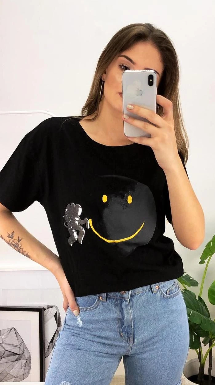 Astronot Tshirt Siyah