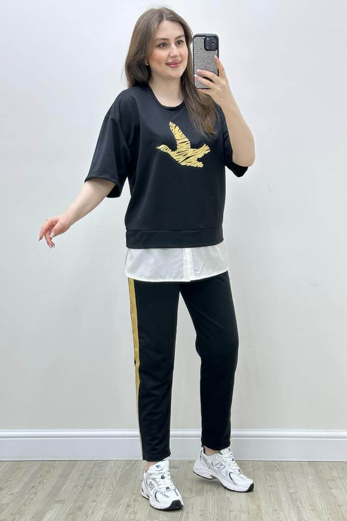 Gömlek Detay İkili Takım Siyah