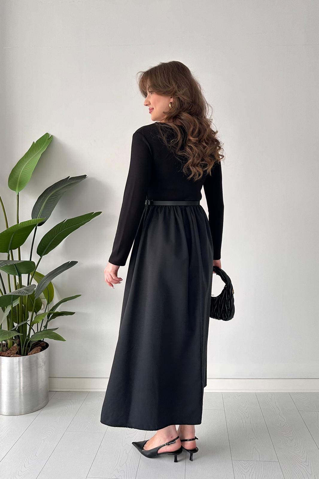 Kemerli Poplin Detay Elbise