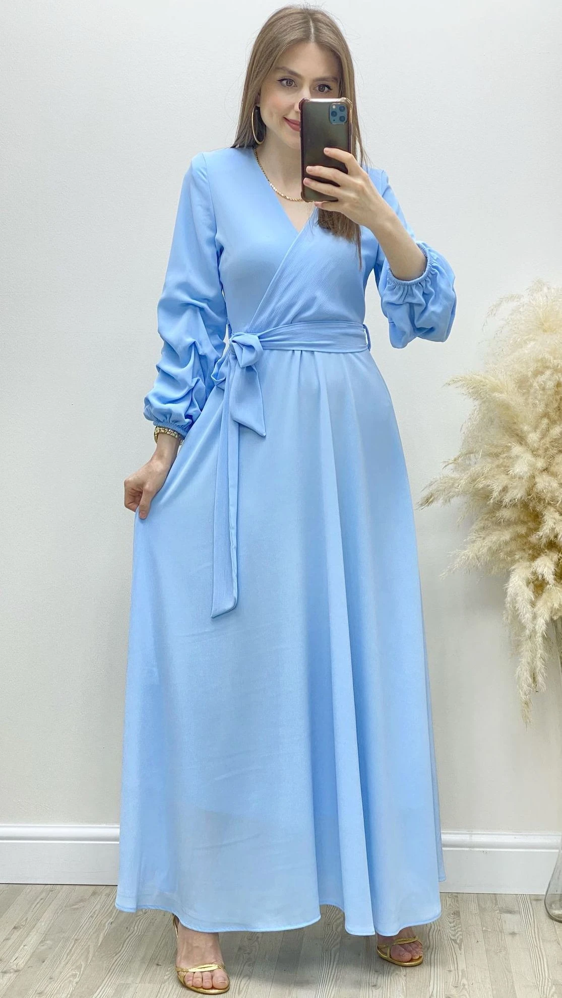 Maksi Boy Şifon Elbise Bebe Mavi