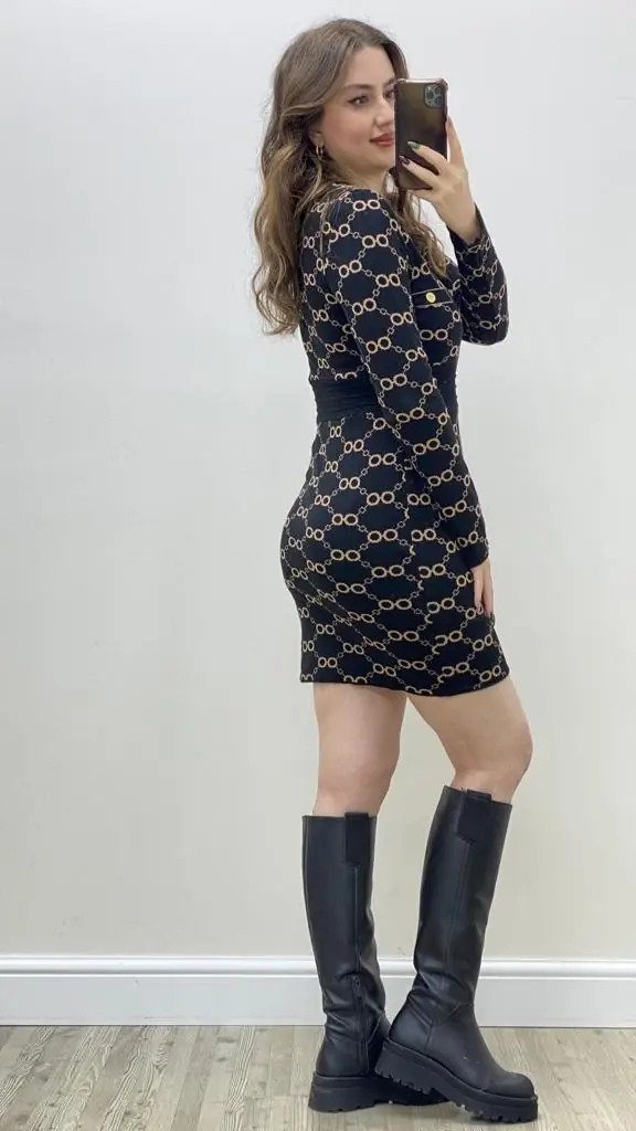 Bej Çift Halka Triko Elbise Siyah · 3