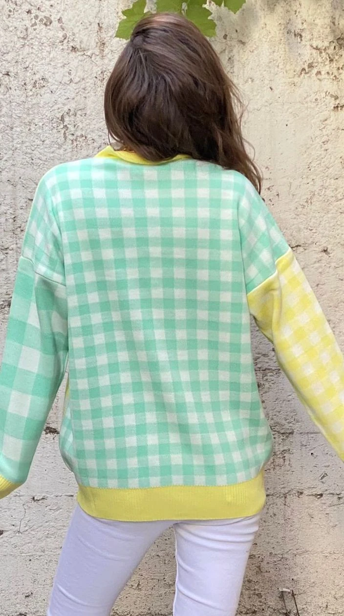 Ekose Renkli Hırka Sarı