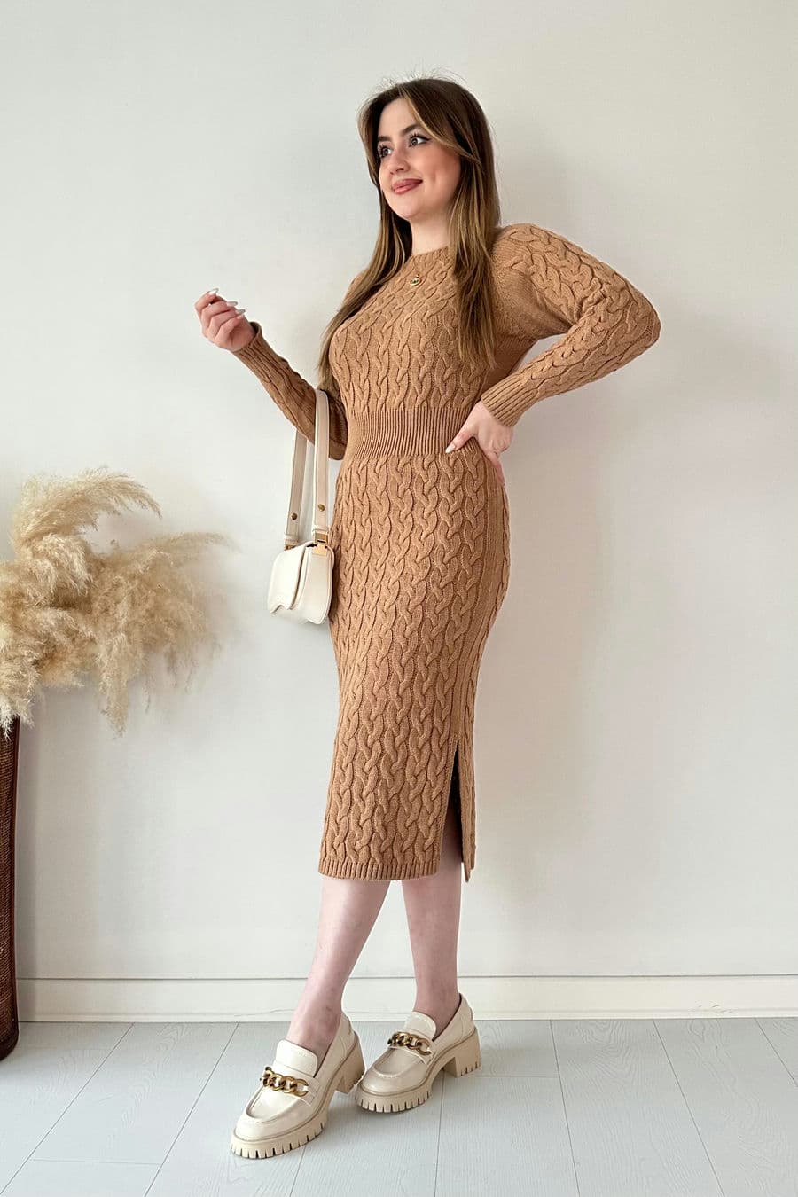 Saç Örgü Midi Elbise