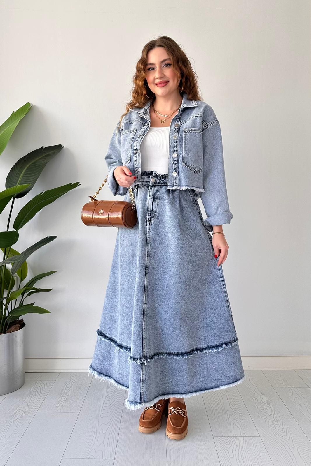 Kloş Etekli Denim Takım