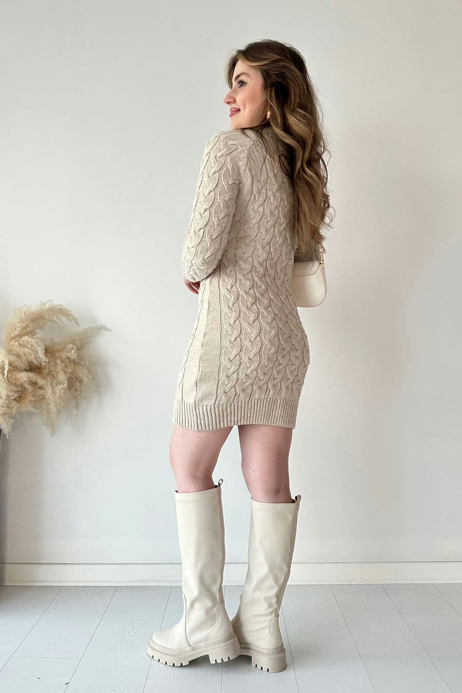 Saç Örgü Fermuar Detaylı Triko Elbise