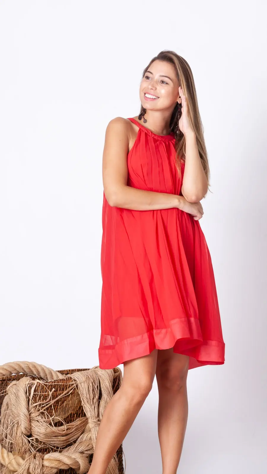 Astarlı Mini Şifon Elbise Kırmızı · 5