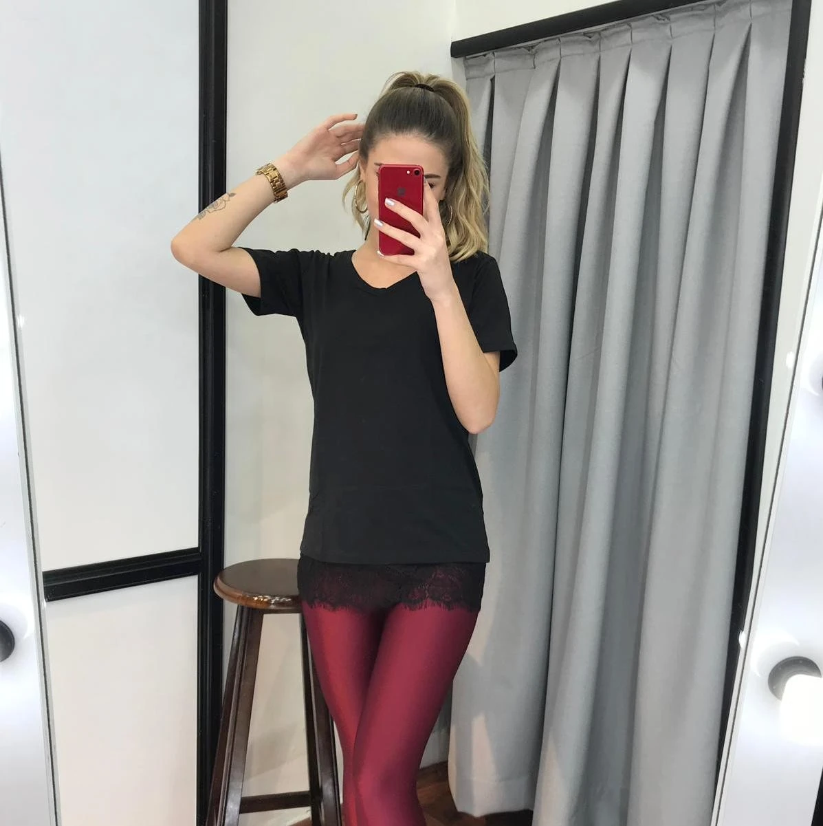 Dantel Detay Basic Tshirt-Siyah