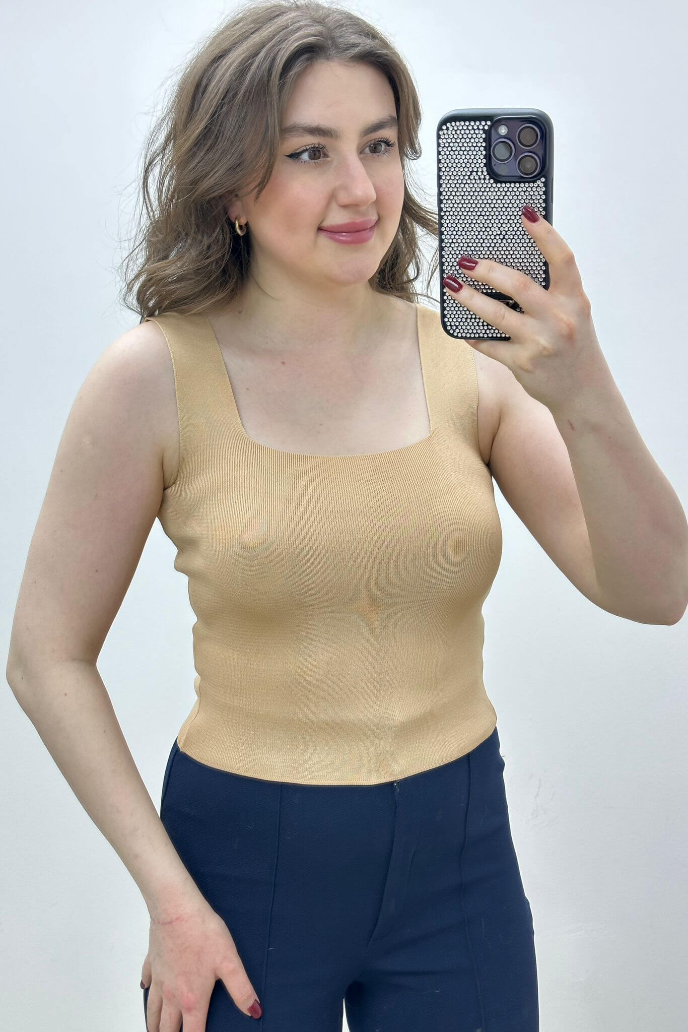 Kare Yaka Triko Atlet Bej