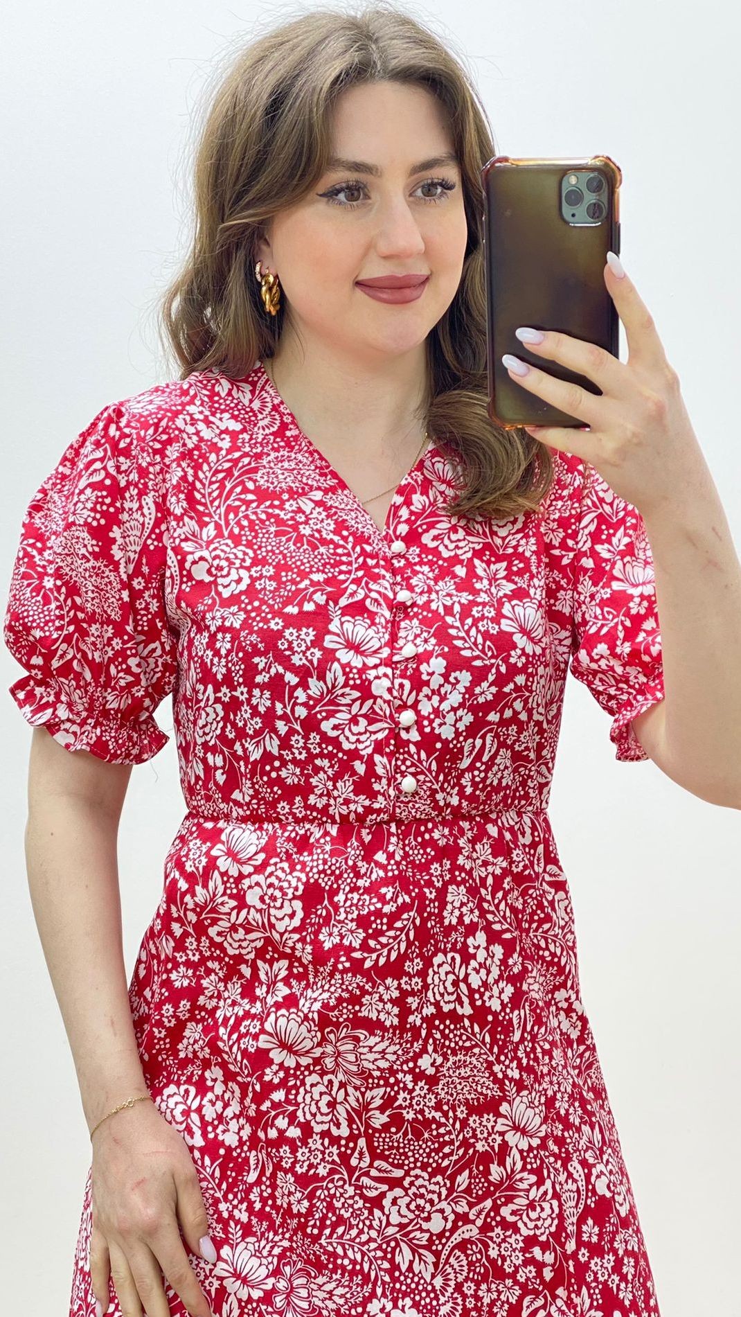 Yırtmaçlı Poplin Elbise Kırmızı