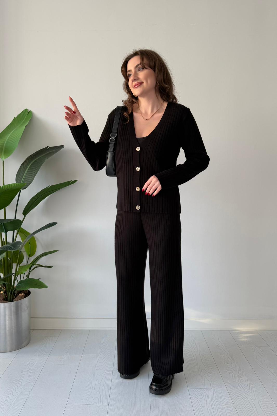 Fitilli Hırka Takım - Siyah