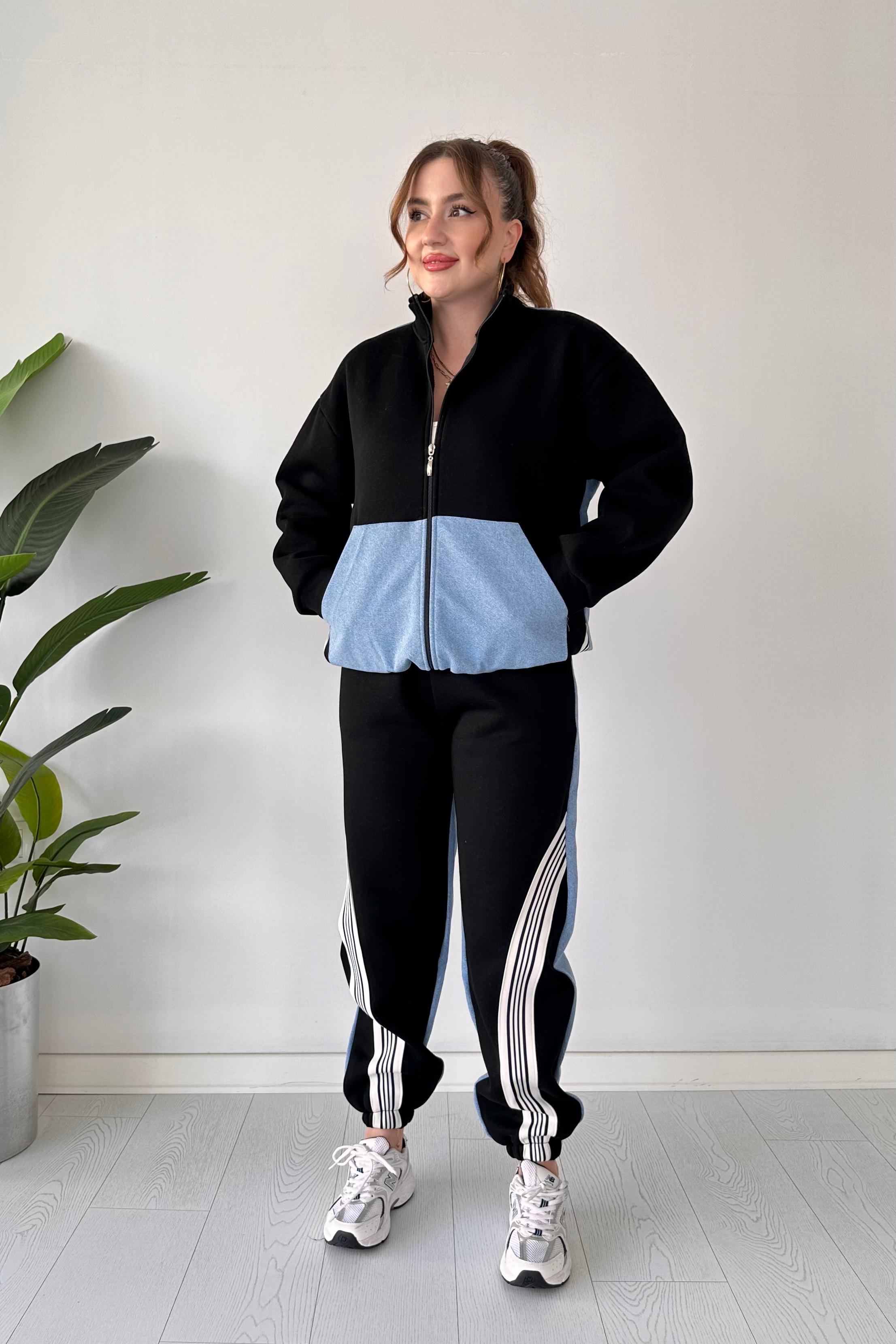 Yarısı Denim Polarlı Eşofman Takımı