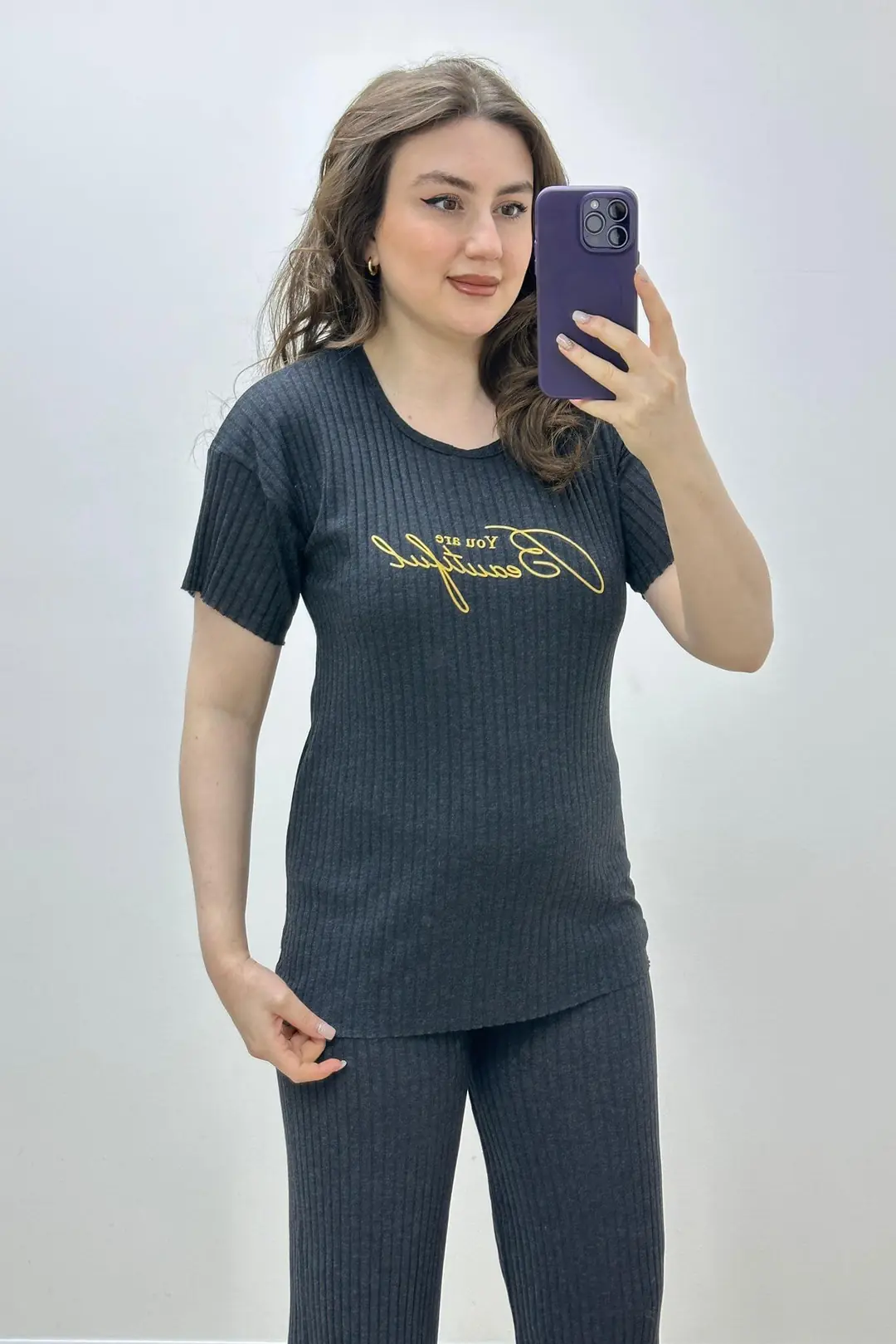 Beautiful Kısa Kollu Pijama Takımı Antrasit · 4