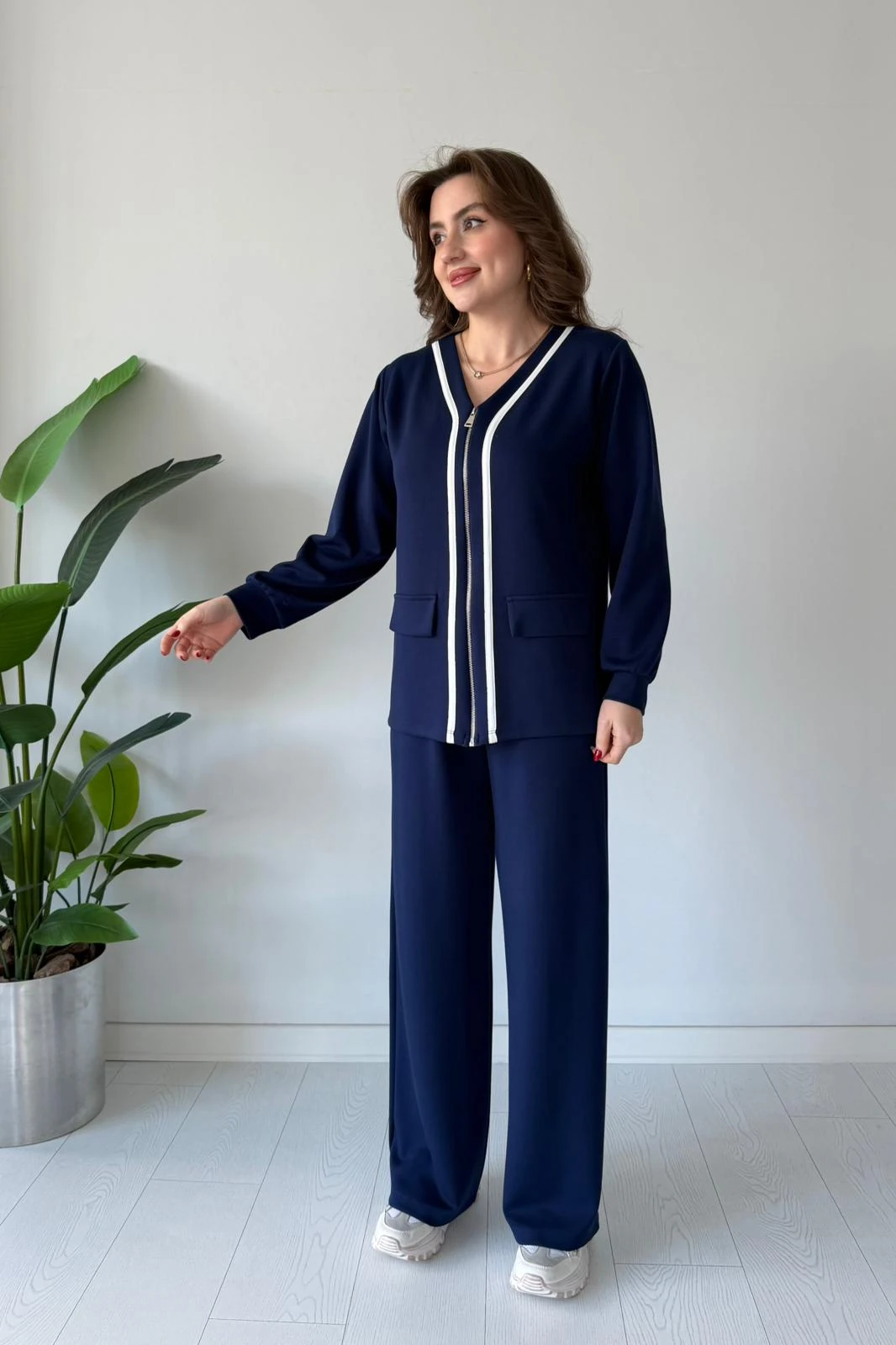 Biye Garnili Fermuarlı Takım - Lacivert