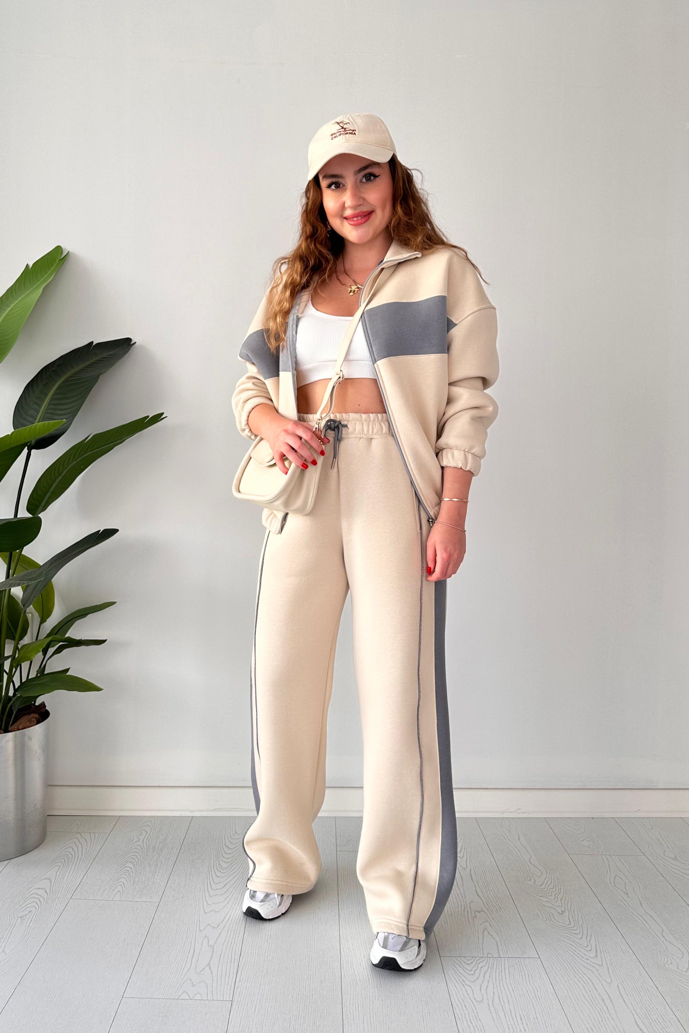 Şeritli İçi Polar Eşofman Takımı