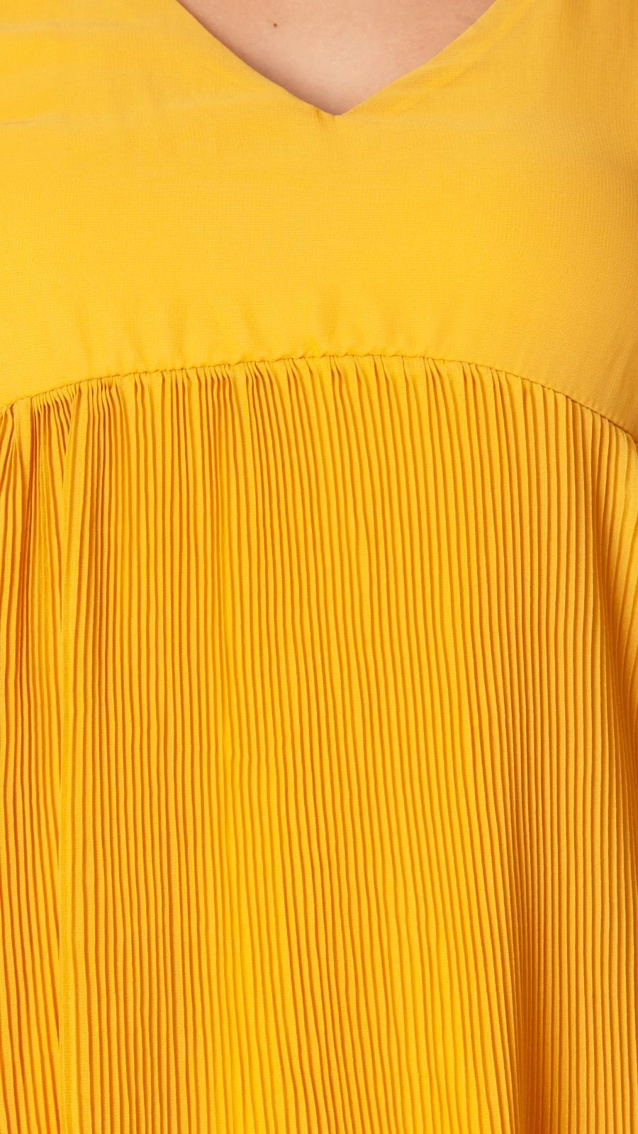 Eteği Piliseli Astarlı Şifon Elbise - Hardal