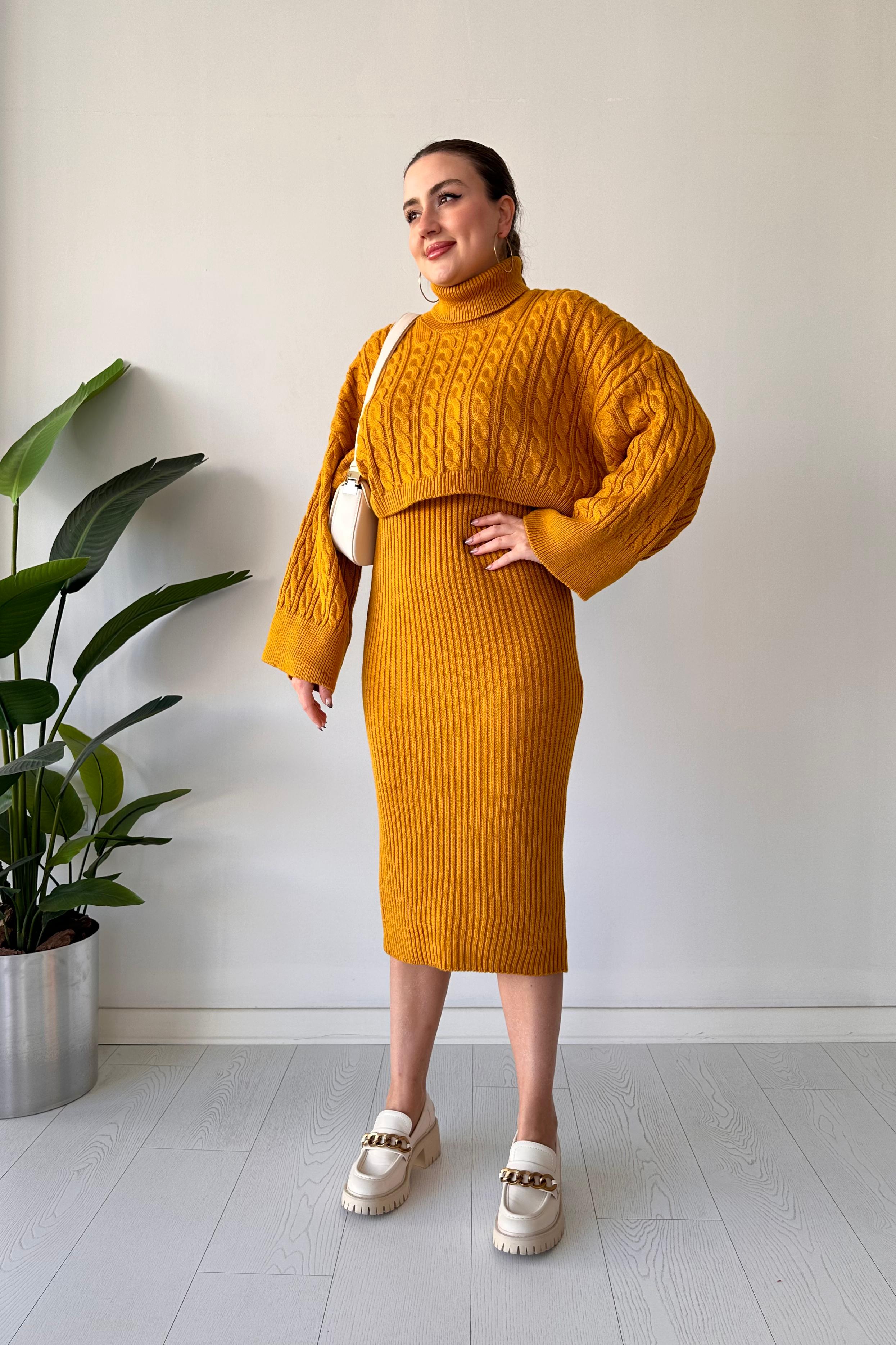 Saç Örgü Kazak Elbise Triko Takım