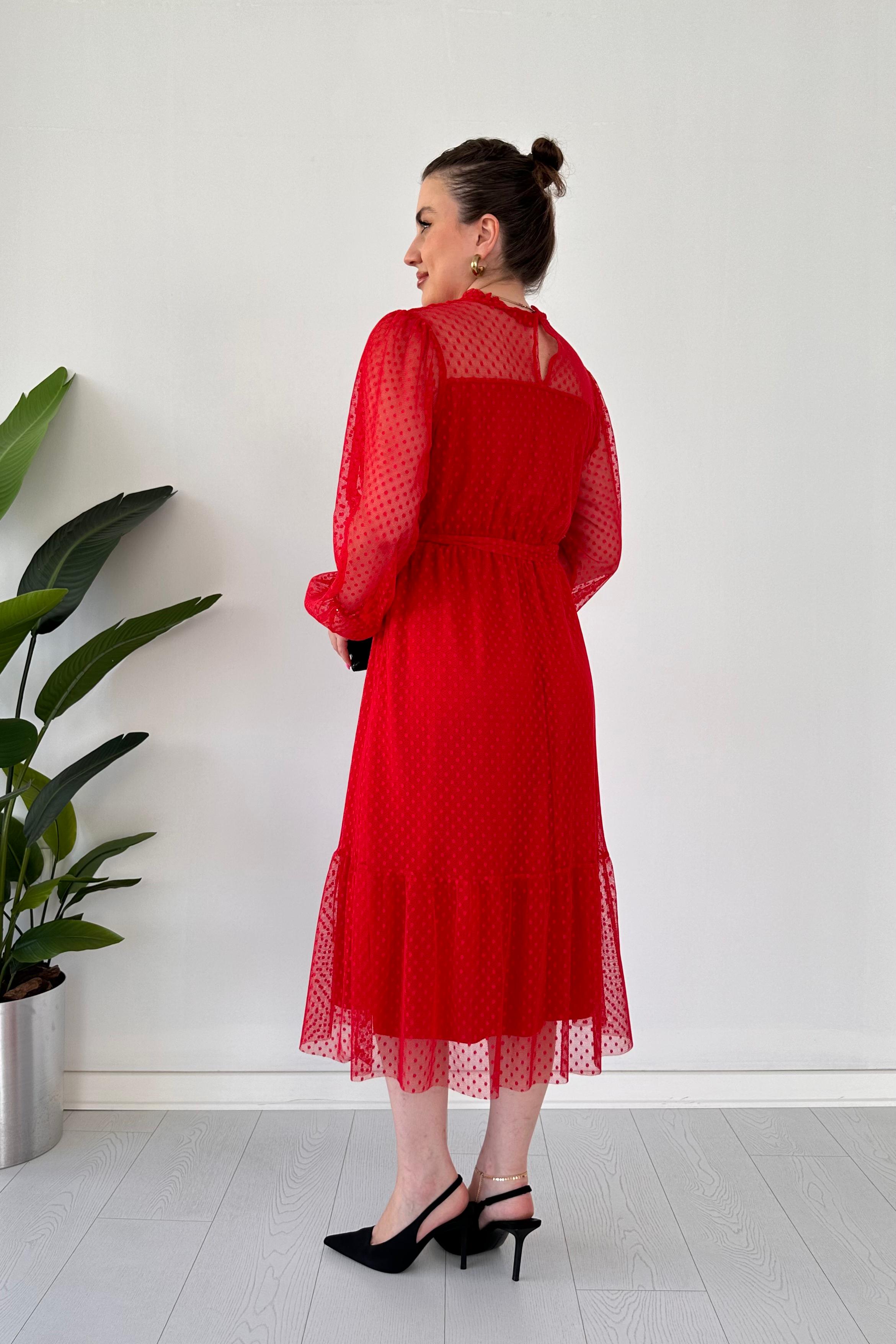 Puan Floklu Tül Elbise