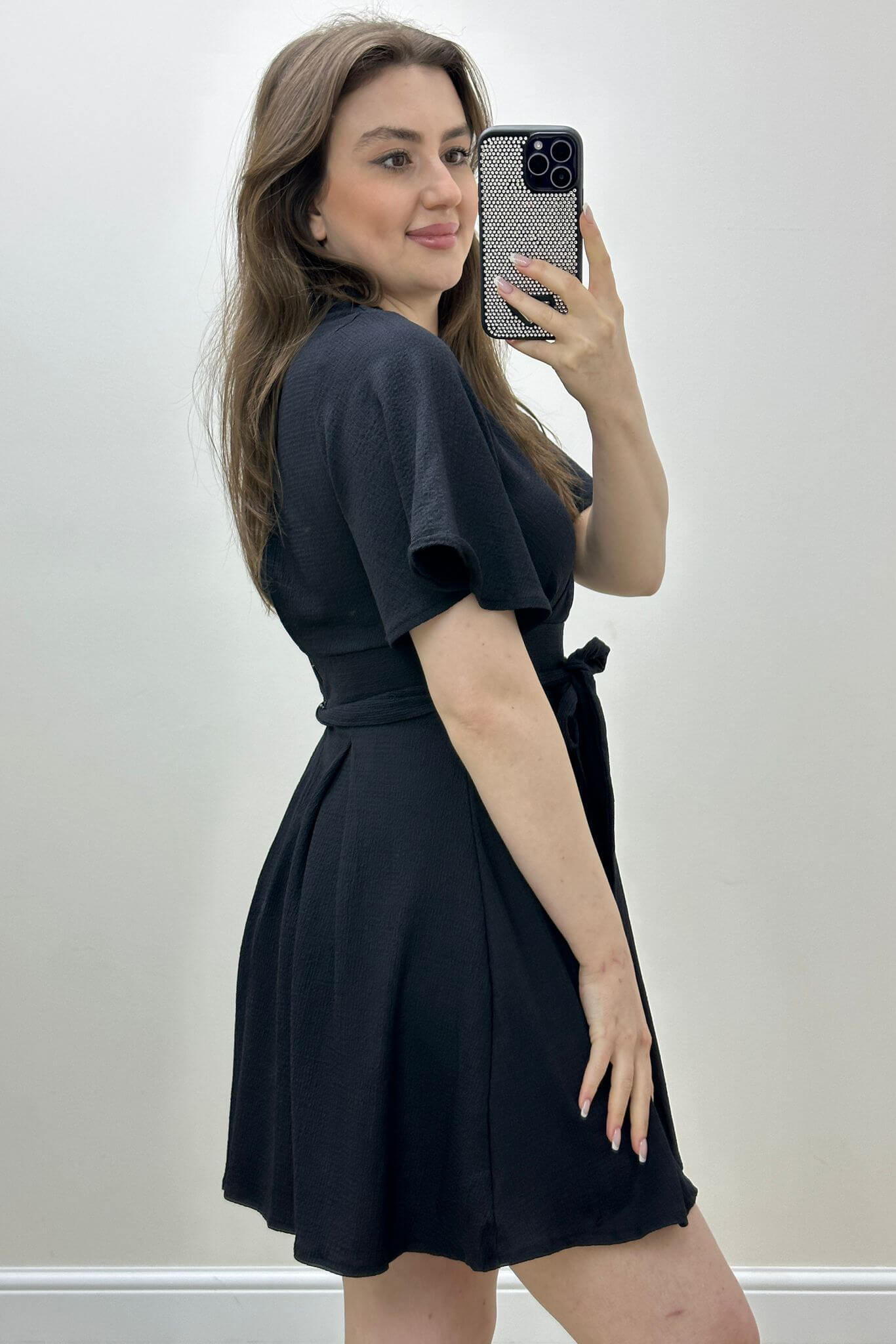 Gofre Şortlu Elbise Siyah