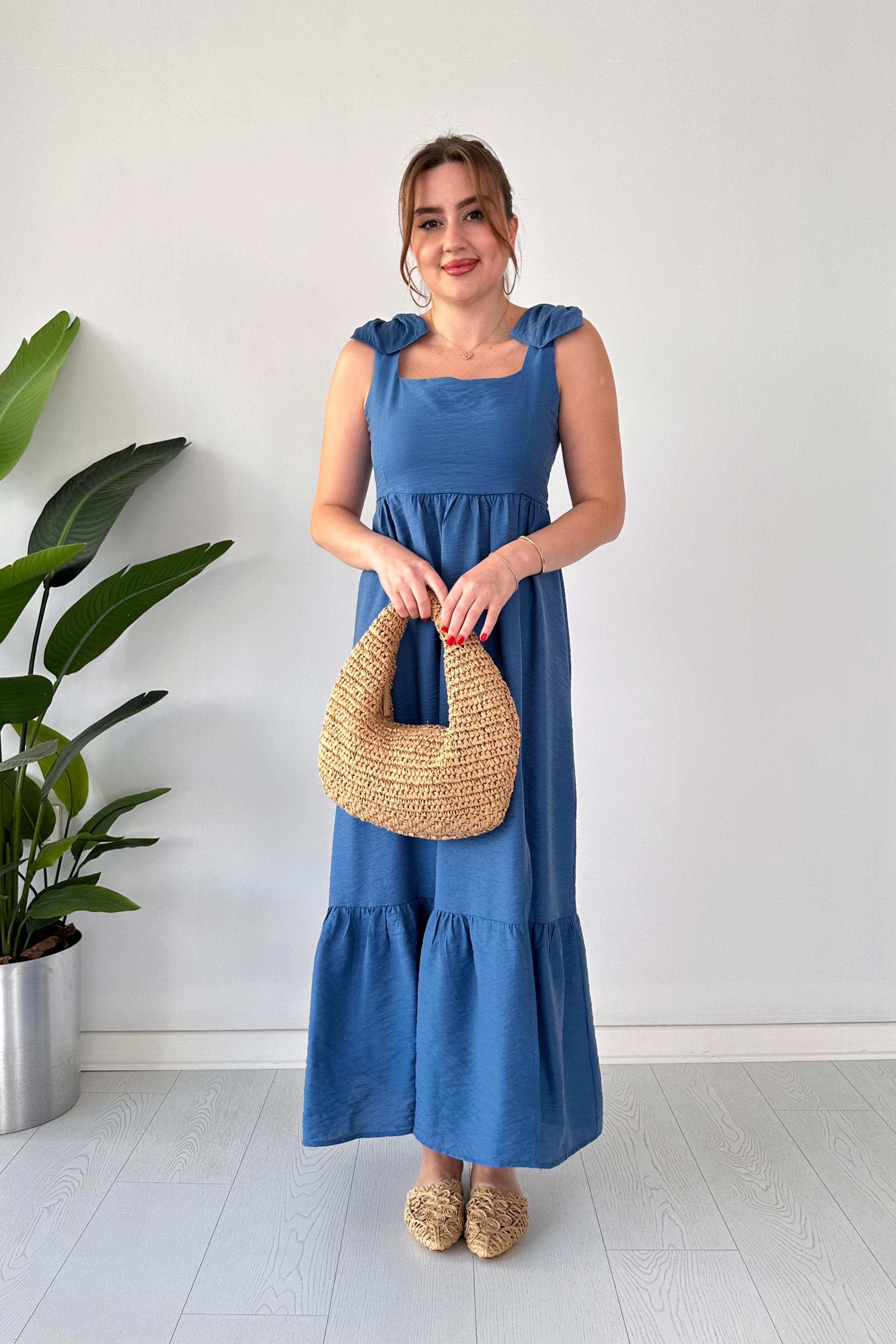 Omuz Fiyonk Keten Elbise