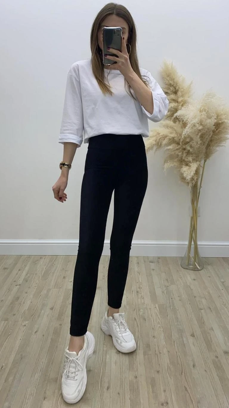 Kalın Korse Kadife Tayt Pantolon Siyah