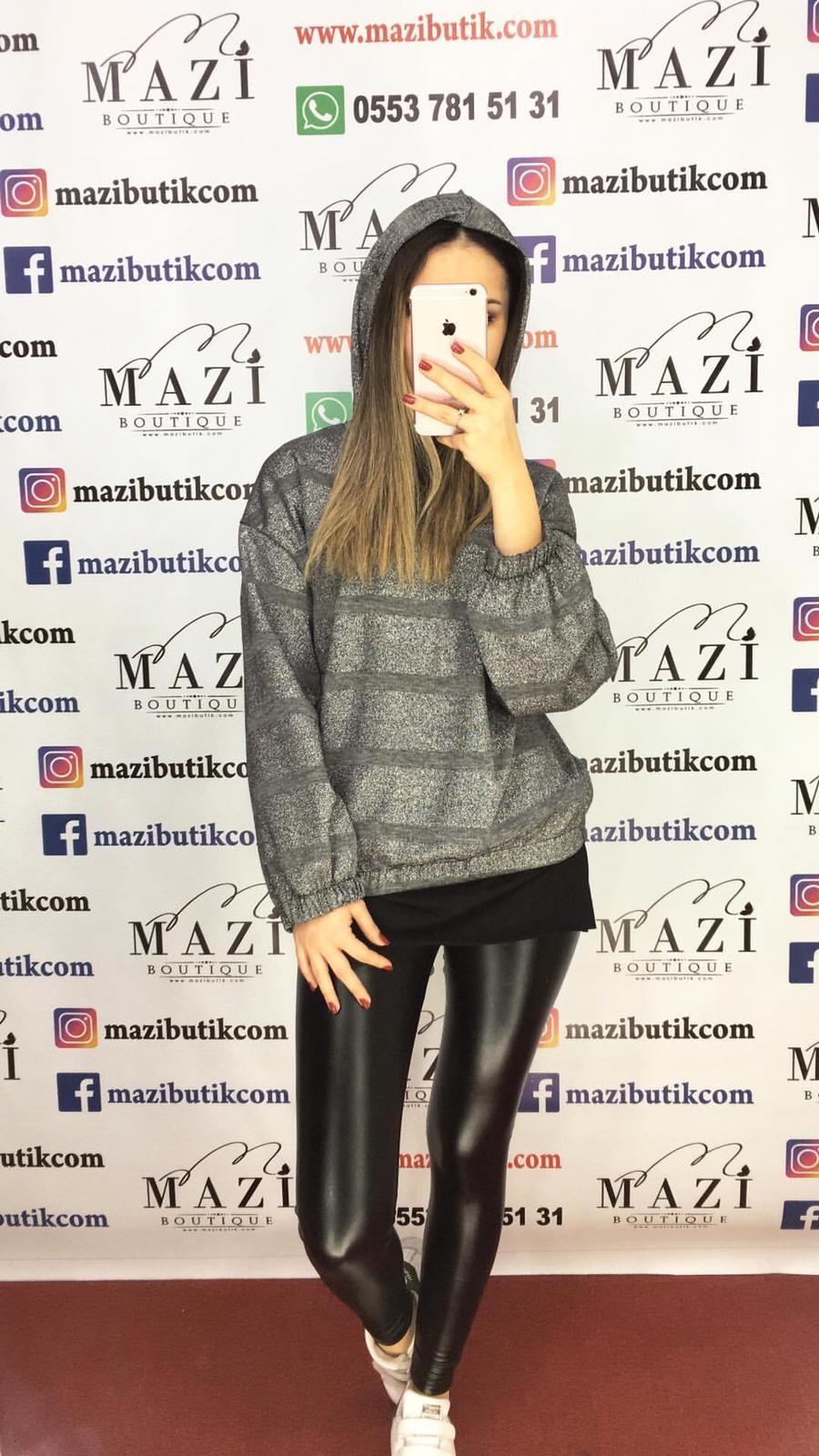 Çizgili Sweatshirt Gri