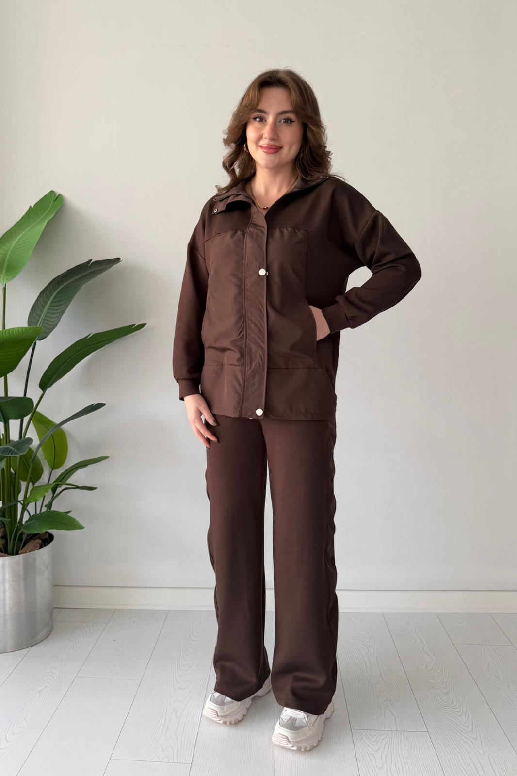 Paraşüt Ceketli İkili Takım - Kahve