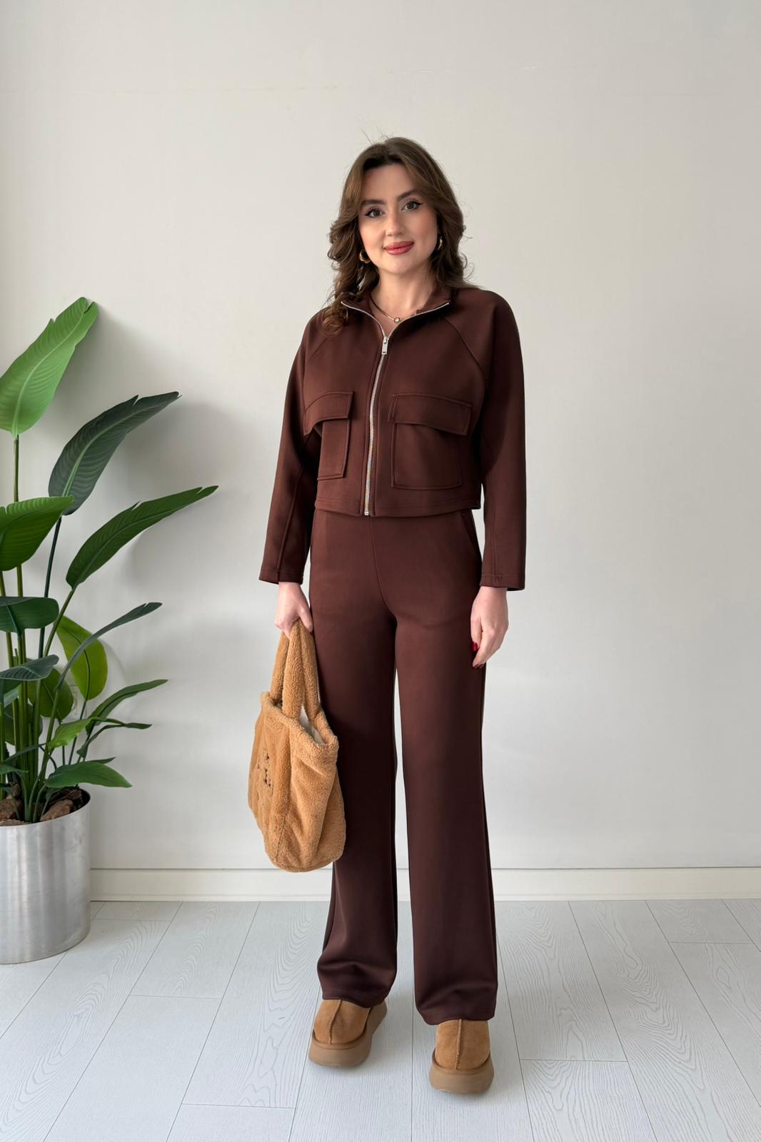 Önü Cepli İkili Takım - Kahve