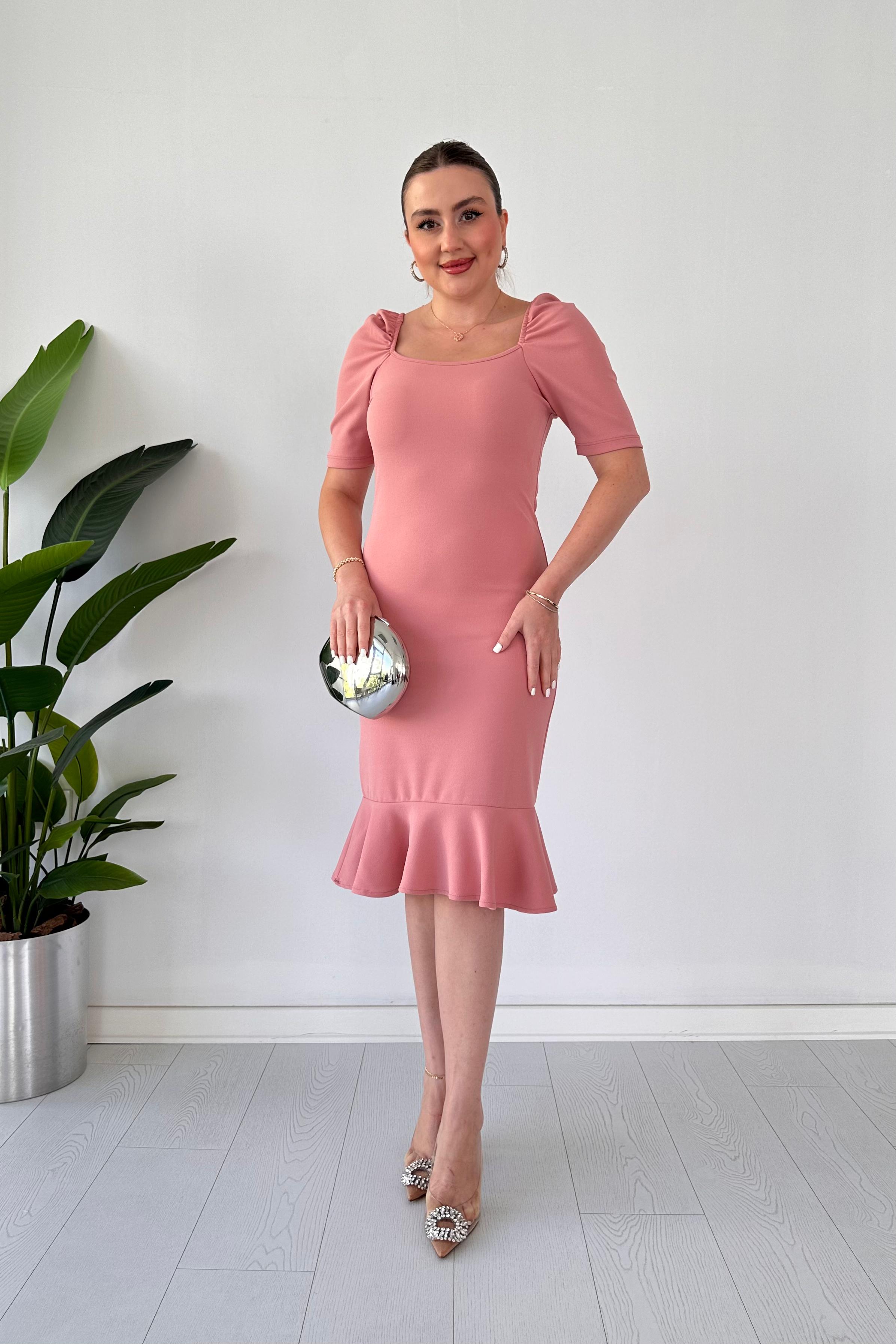 Eteği Volan Krep Elbise