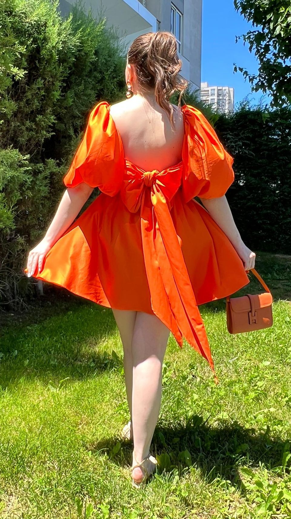 Fiyonk Tafta Elbise Turuncu