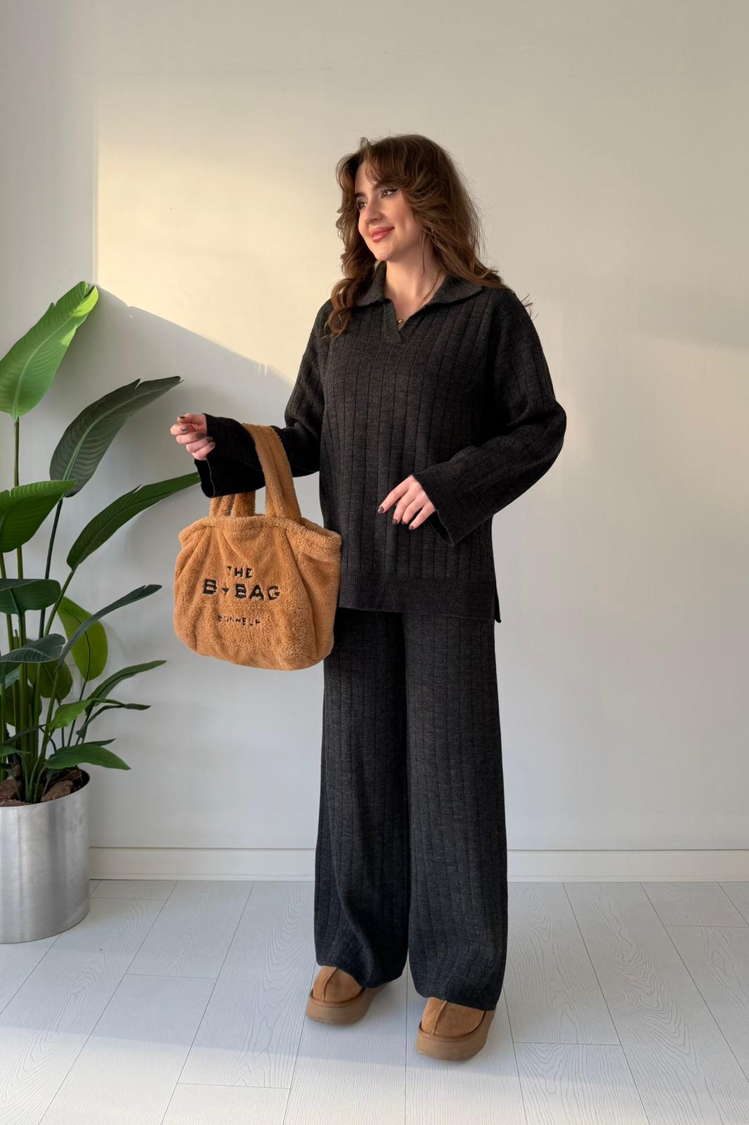 Fitilli Triko Takım - Antrasit