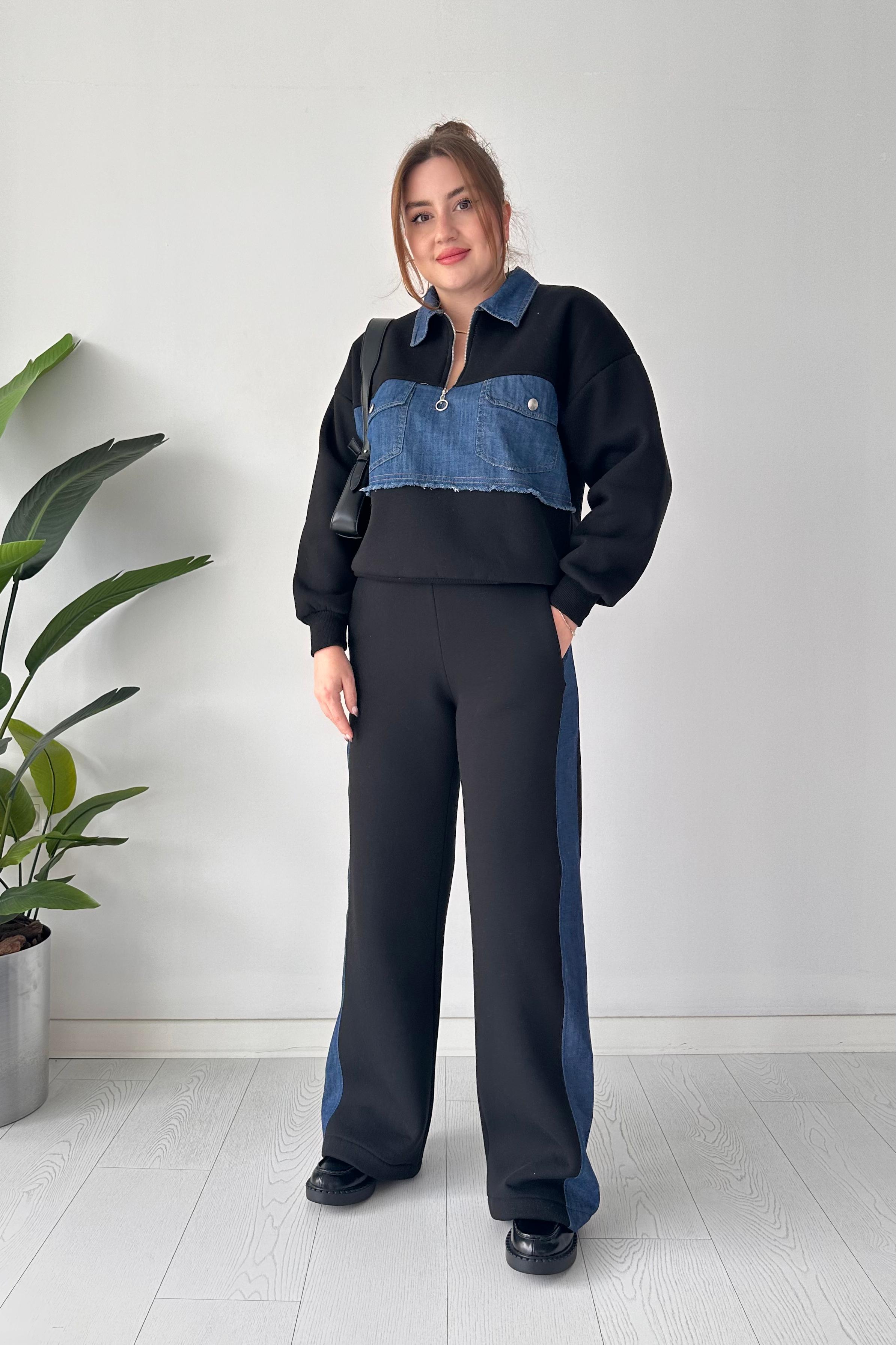 Denim Cepli İçi Polar Eşofman Takımı