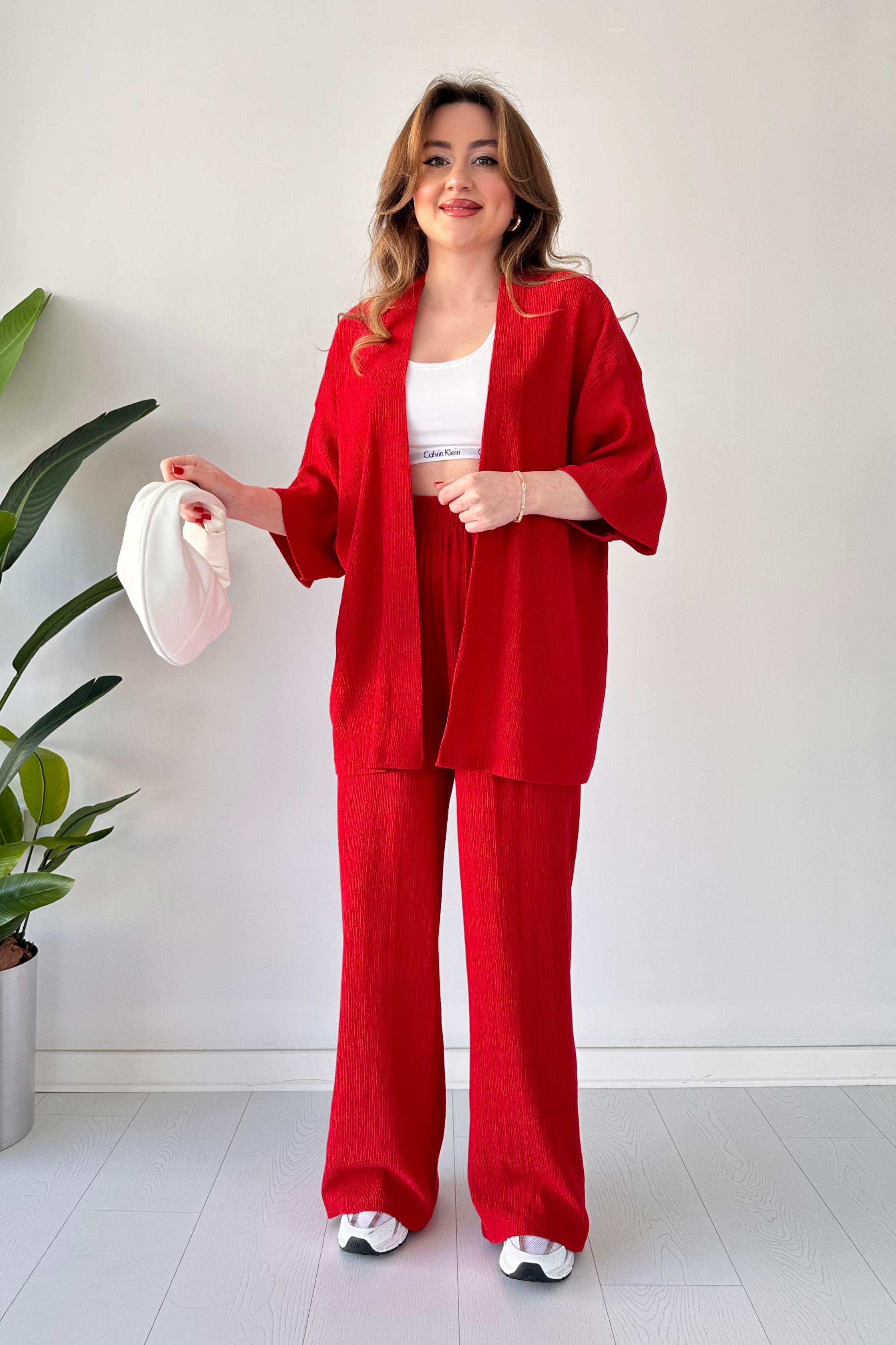 Gofre İkili Takım Kırmızı