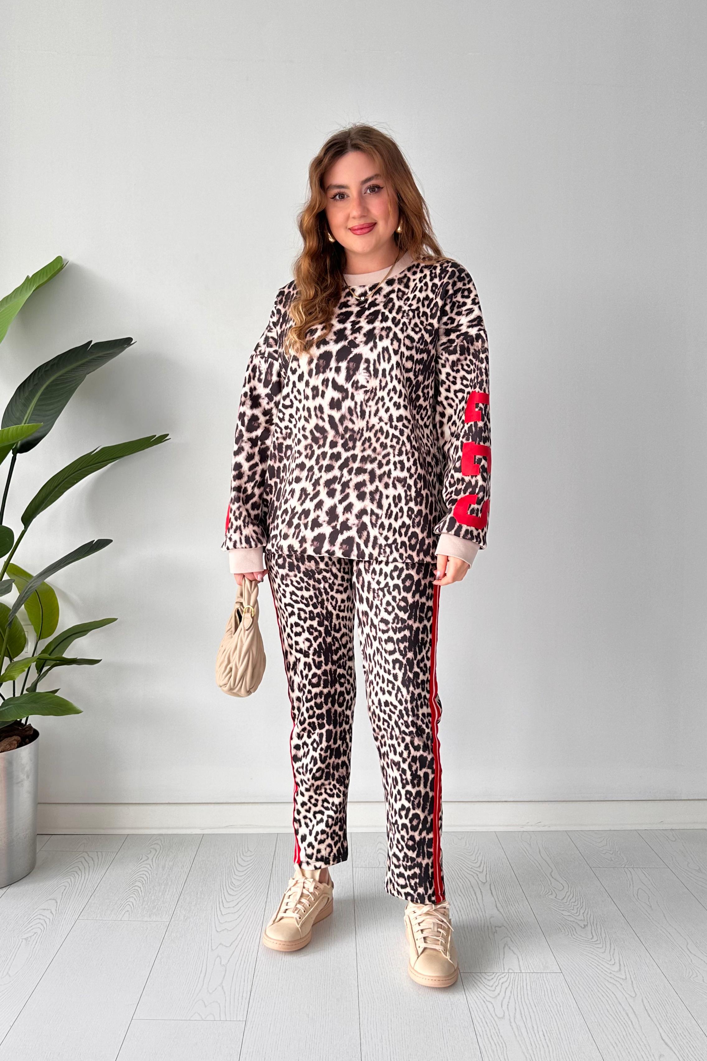 Kırmızı Şeritli Leopar Takım