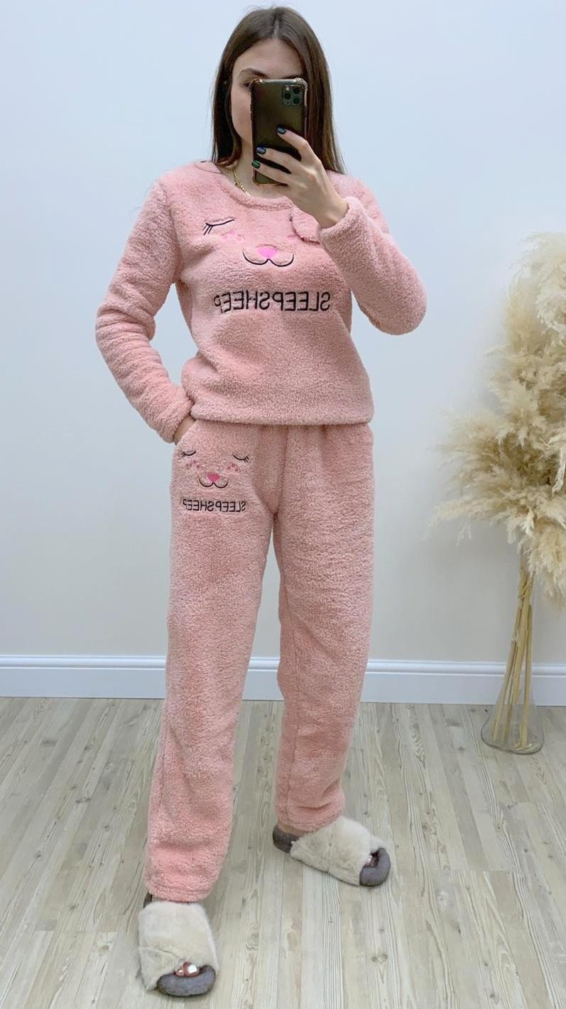 Peluş Sleep Pijama Takımı Pudra