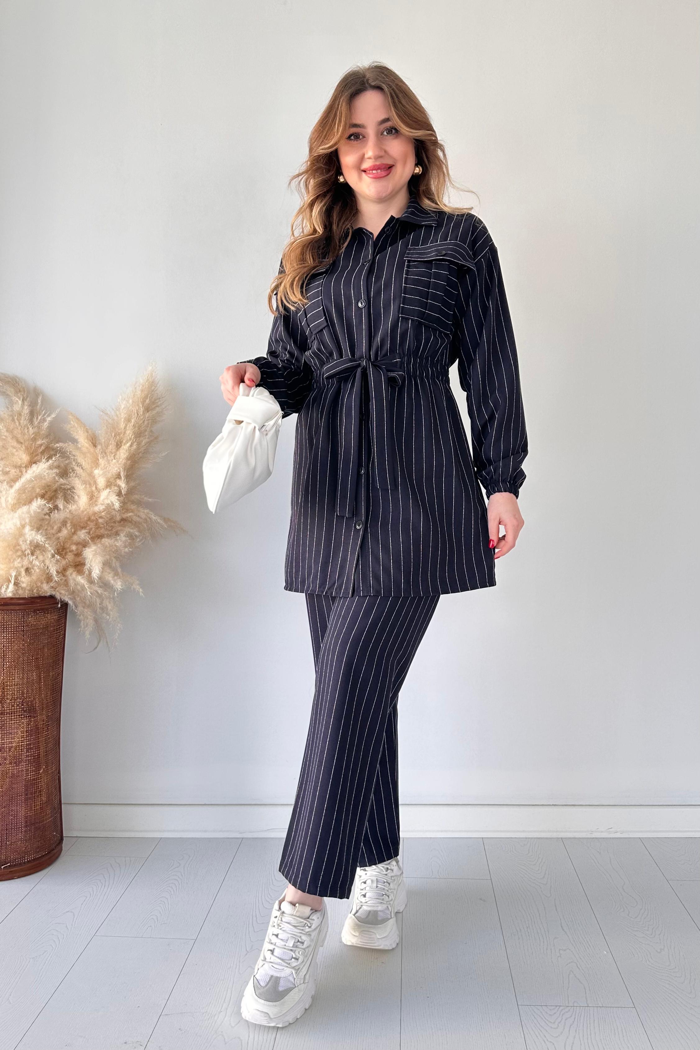 Çizgili Ceket Pantolon Takım