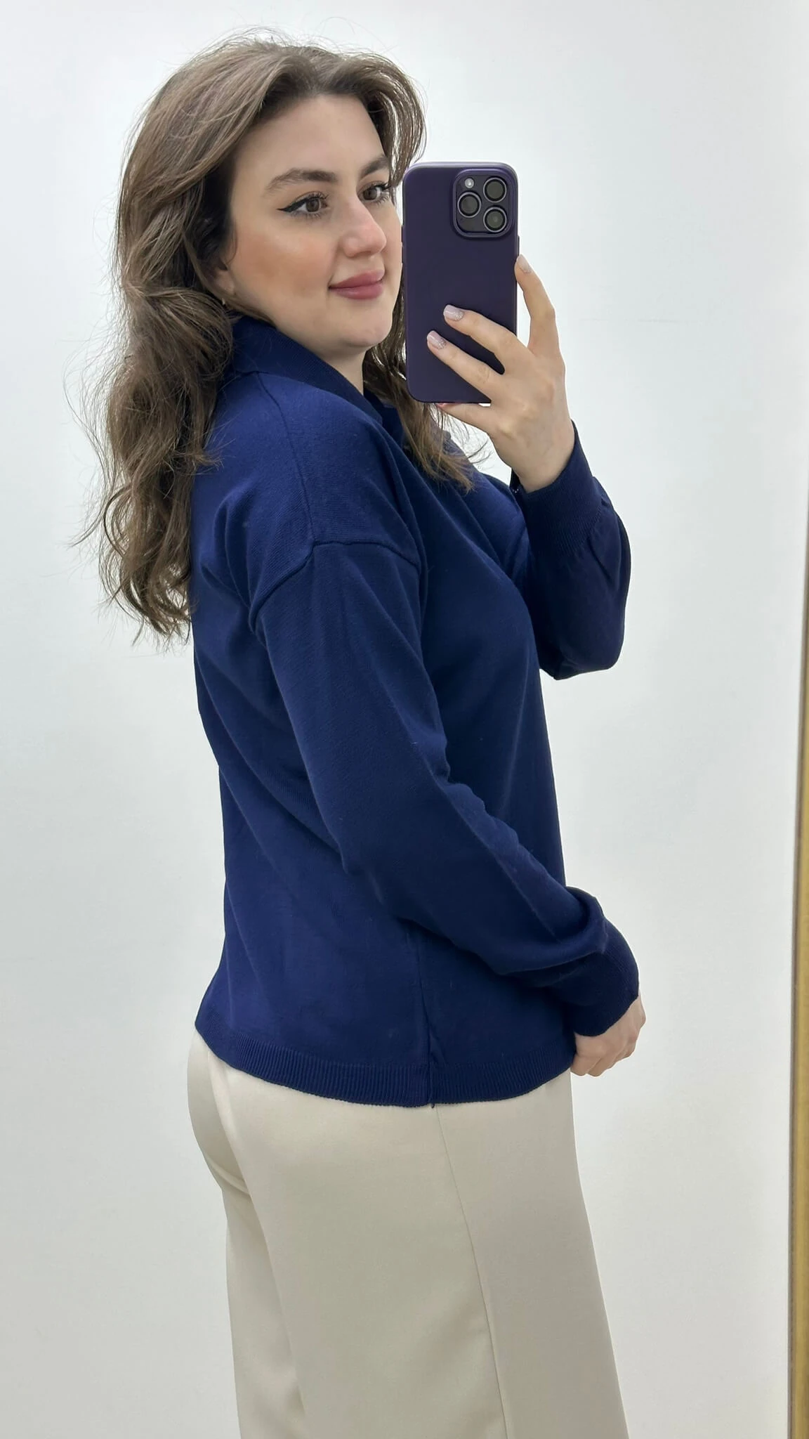 Polo Yaka Düğmeli Triko Lacivert