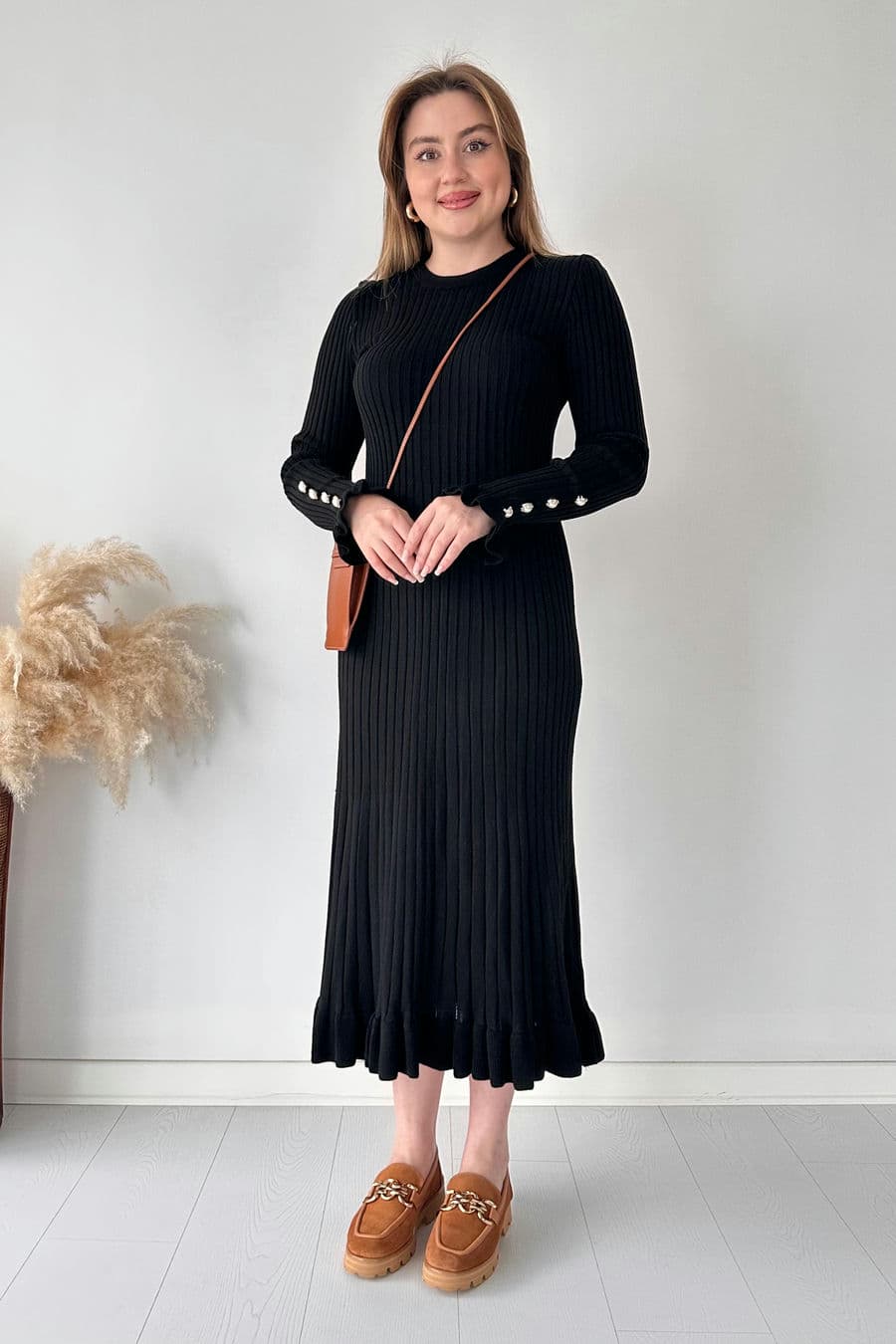 Midi Boy Kloş Triko Elbise