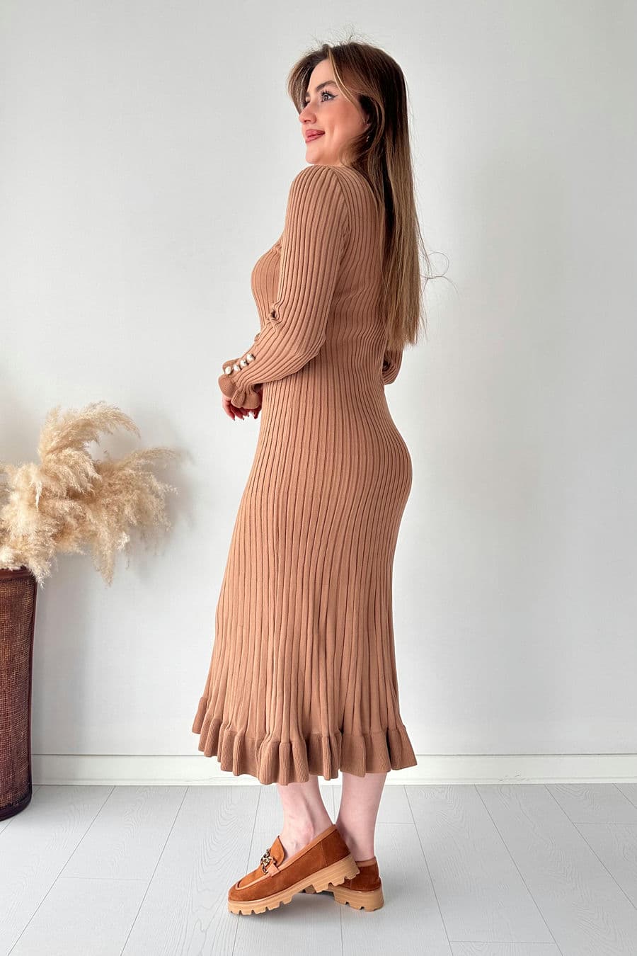 Midi Boy Kloş Triko Elbise