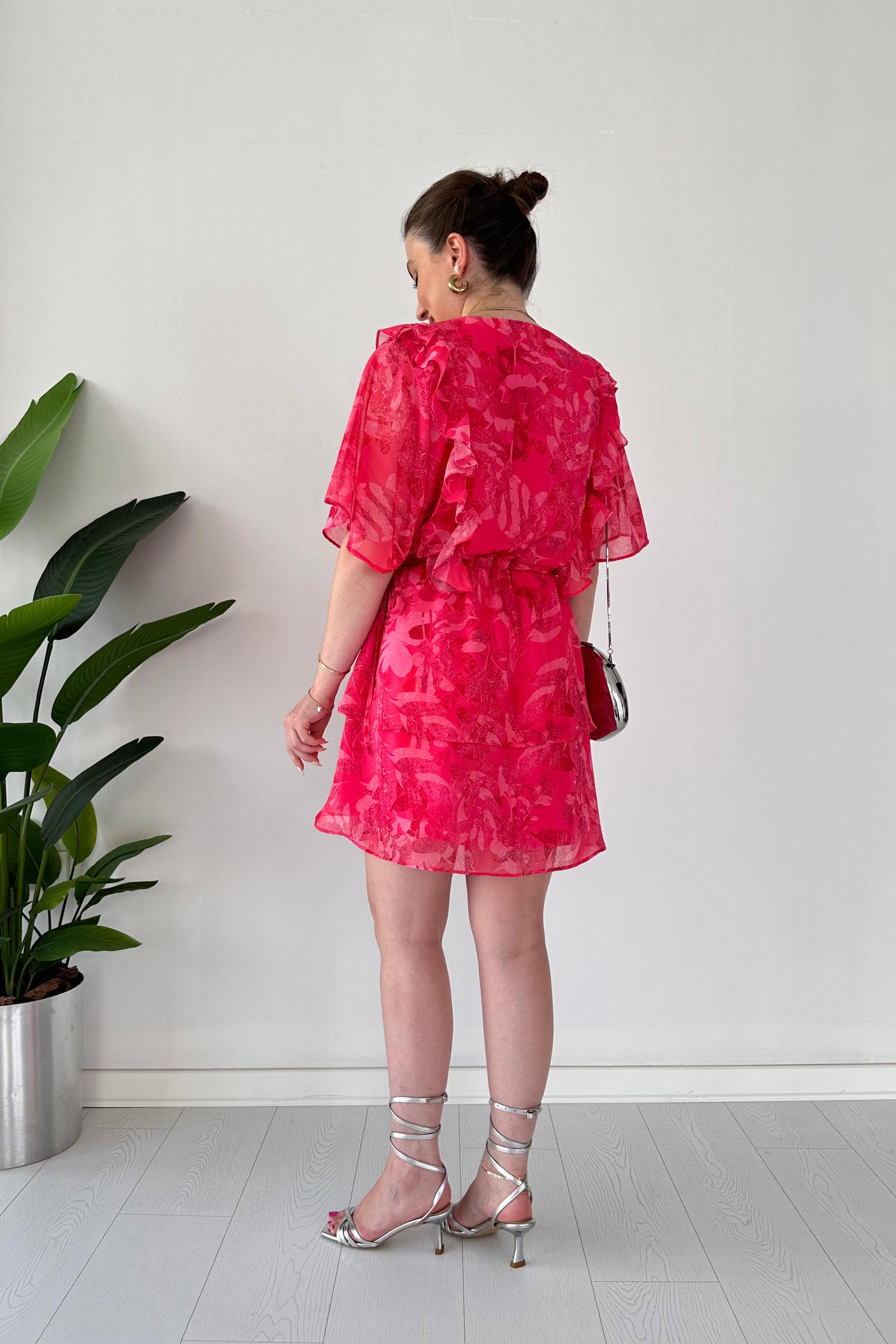 Farbalalı Katlı Şifon Elbise