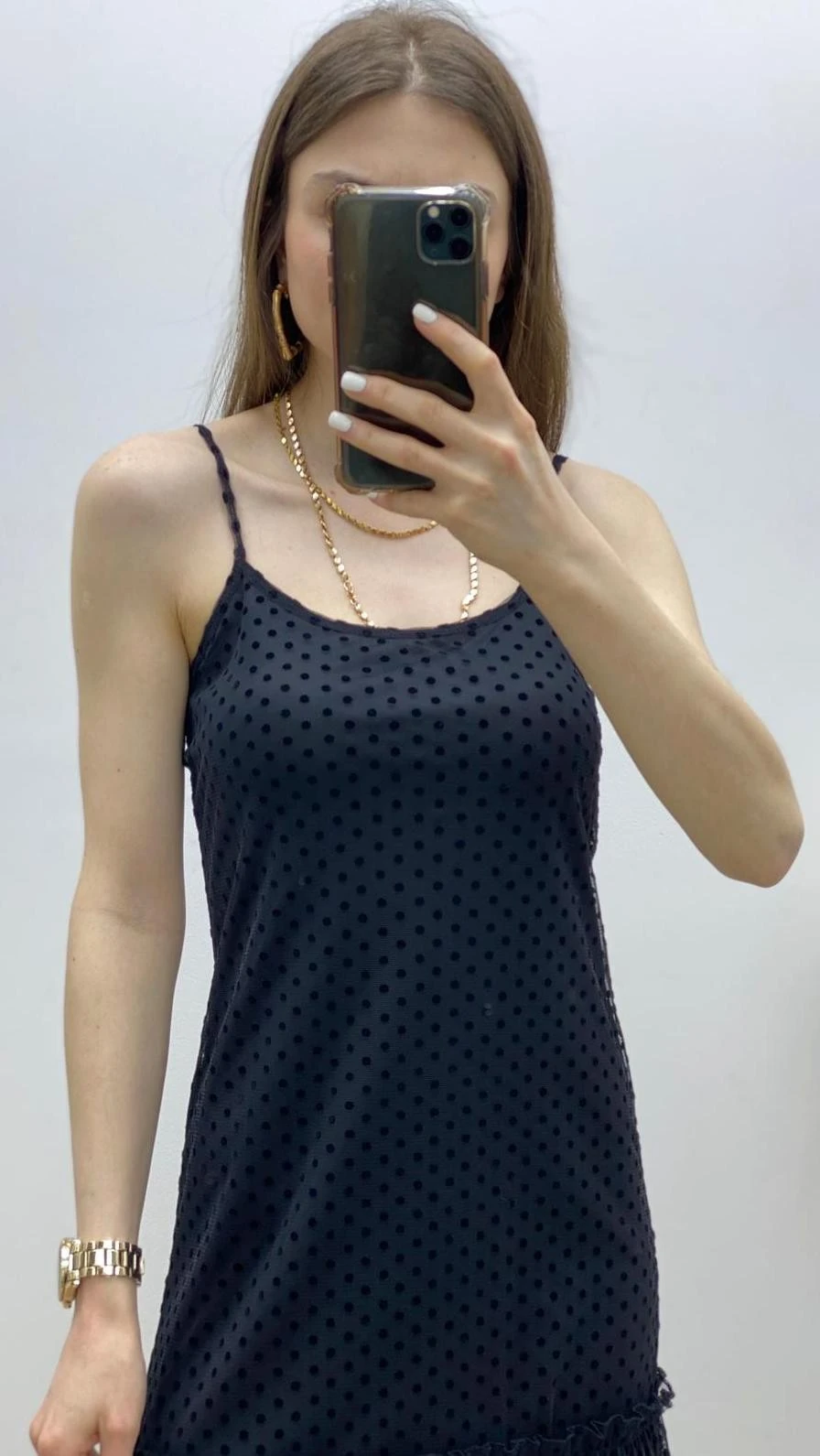 Tül Puantiye Askılı Elbise